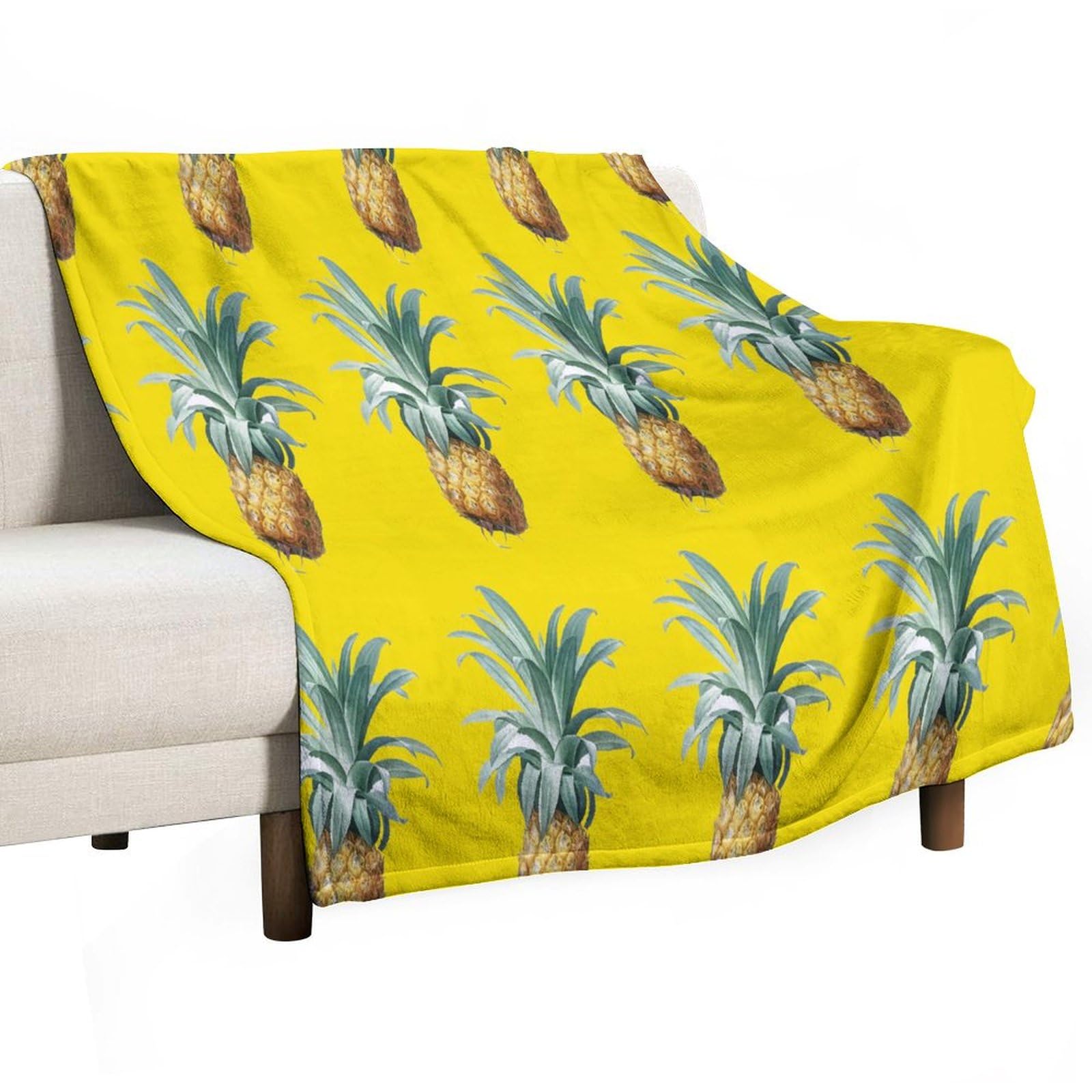Couverture polaire jaune ananas flanelle douce et respirante 152x203 cm plaid canapé
