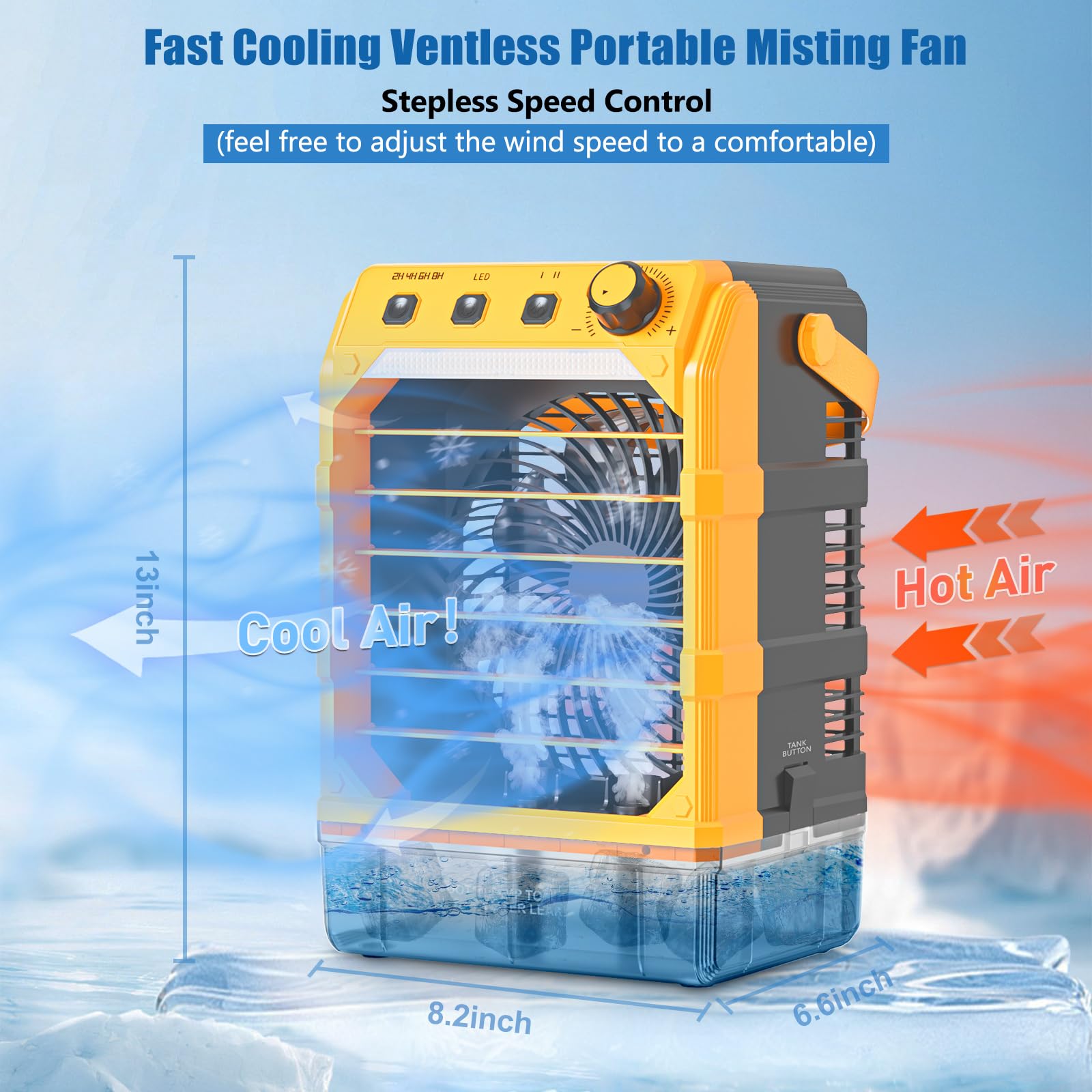 Ventilatore nebulizzatore portatile compatibile per batteria Dewalt da 20 V (senza batteria) o alimentato tramite USB, ventola di raffreddamento per camera da letto con 7 luci, timer 8H, serbatoio