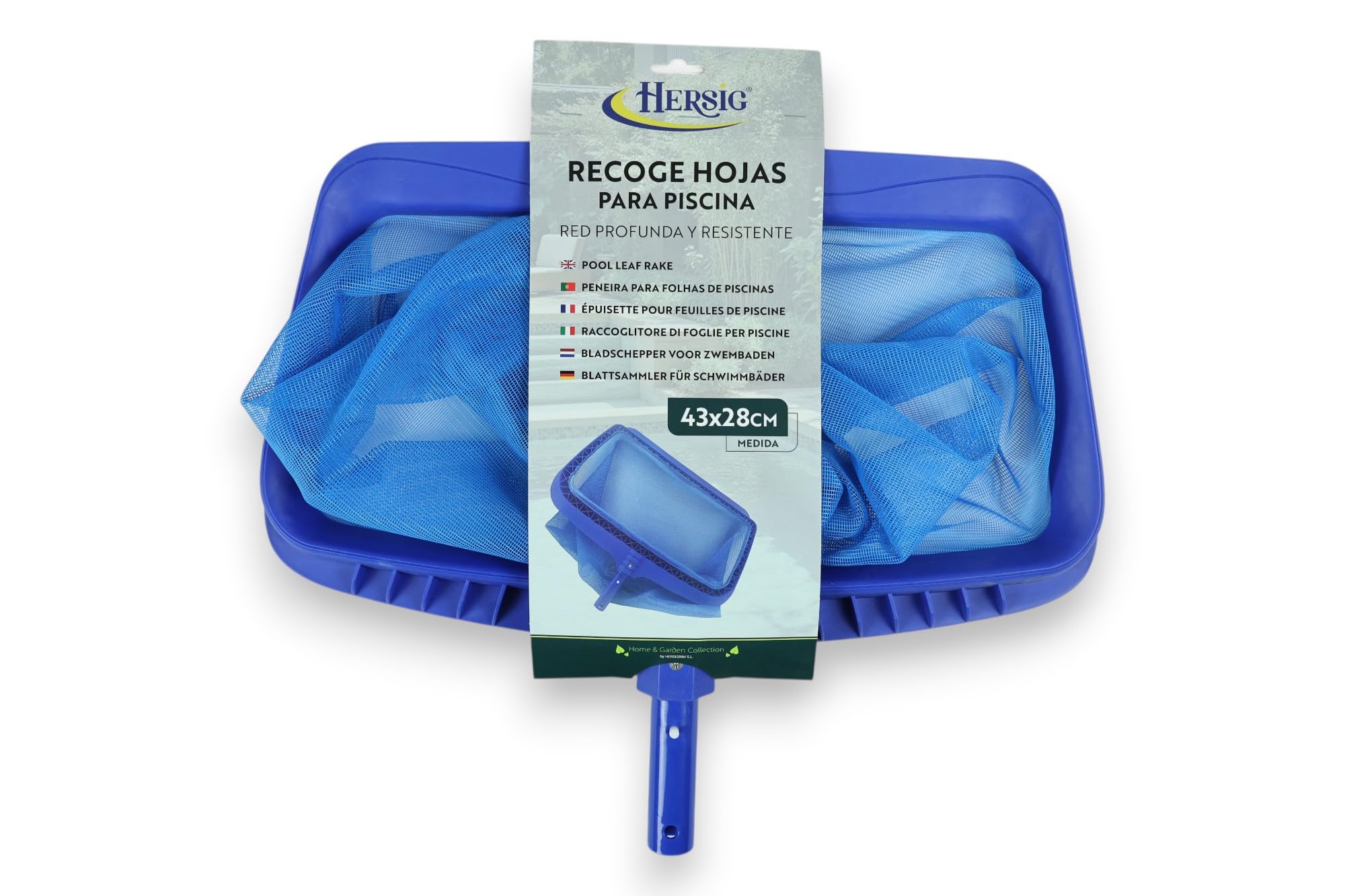 HERSIG - Recoge Hojas para Piscina de Malla Fina para Hojas, Pelos e Insectos - Limpiador con Marco Reforzado de 43x28 cm y Conexión Universal