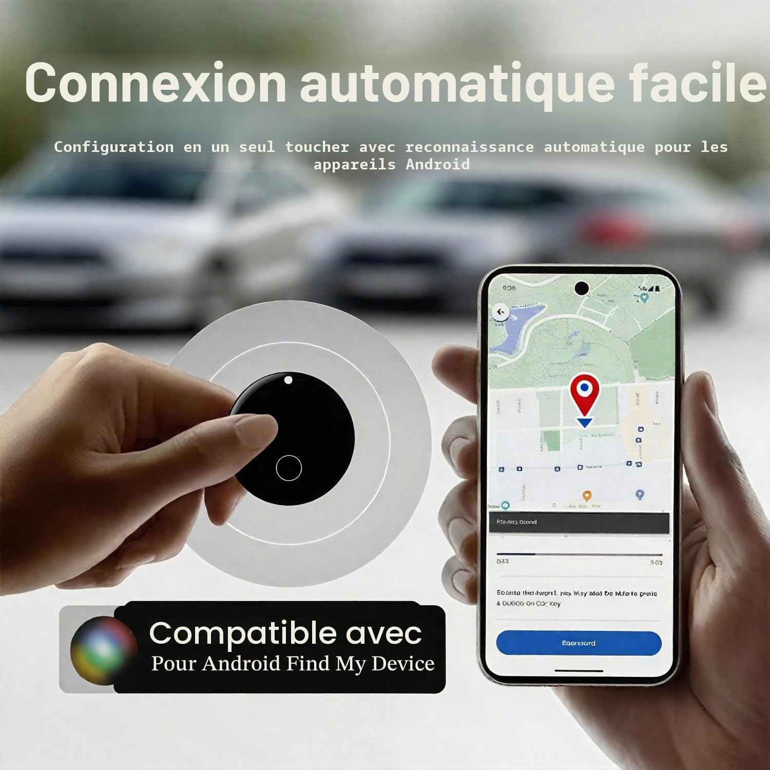 Traceur GPS Voiture Smart Tag Android, Fonctionne avec l’app Google Localiser (Uniquement Android), Localisateurs D’Objets Bluetooth pour Valises/Portefeuilles/Clés/Sacs/Bagages/Animaux de Compagnie