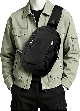 SEAFEW Small Black Sling Crossbody Bag for Men Women, Tactical Backpack Shoulder Daypack Mini Anti-Theft Motorcycle Chest Bags, Small One Strap Backpack for Casual Travel Hiking Outdoor Sports