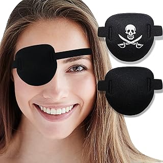 2PCS Eye Patches for Adults and Kids, 3D Eye Patch for Left or Right Eyes, Soft Medical Eye Patches for Lazy Eye Pirate After Cataract Surgery (Black+Pirate)