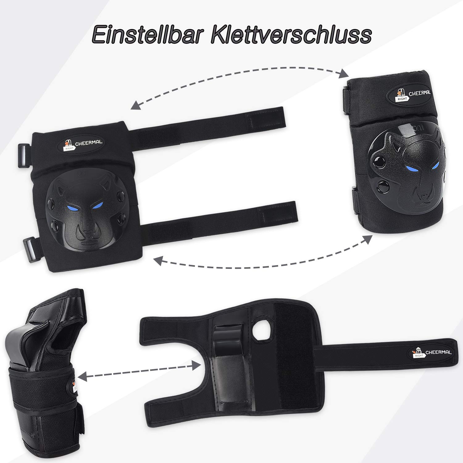 Inliner Schoner Set für Kinder ab 3 bis 18 Jahre - 6 in 1 Profi Schutzausrüstung Set mit 2 Knieschoner,2 Ellenbogenschoner und 2 Handgelenkschoner, Ideal für Skateboarden,Roller,Ski oder Radfahren.