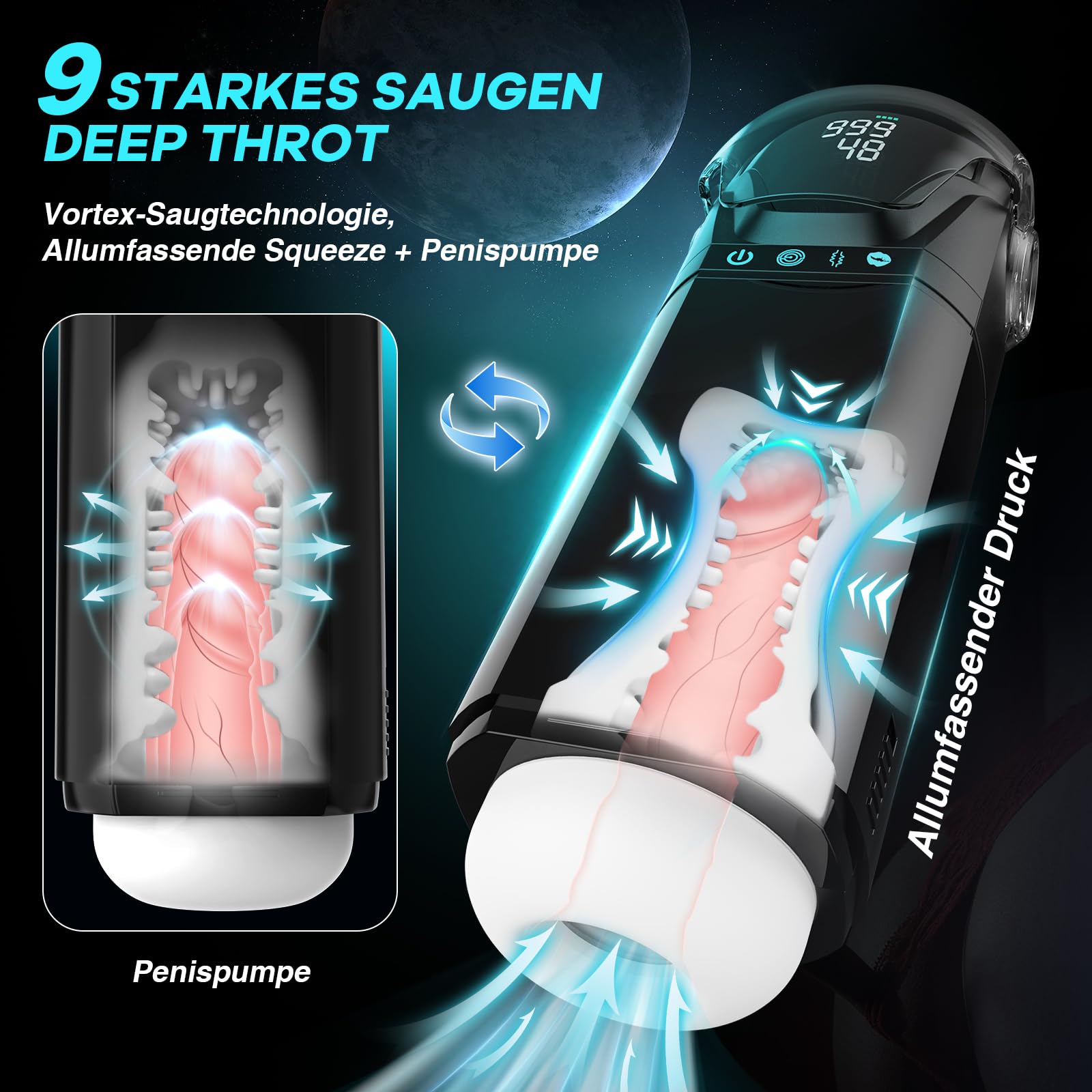 PRONFANS Sextoysys Uomo Masturbatore, 9 Succhiate & Spinte & Vibratore 3D Vagina Masturbatore Uomo Sex Toys, APP Controllati Sex Toy Masturvatore per Uomo, Sexytoysys Coppia Vibratoreper