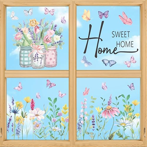 Miniatura 2 de Horaldaily 27 calcomanías de primavera para ventana, flores silvestres florales, mariposas para suministros de fiesta en el hogar, decoración de