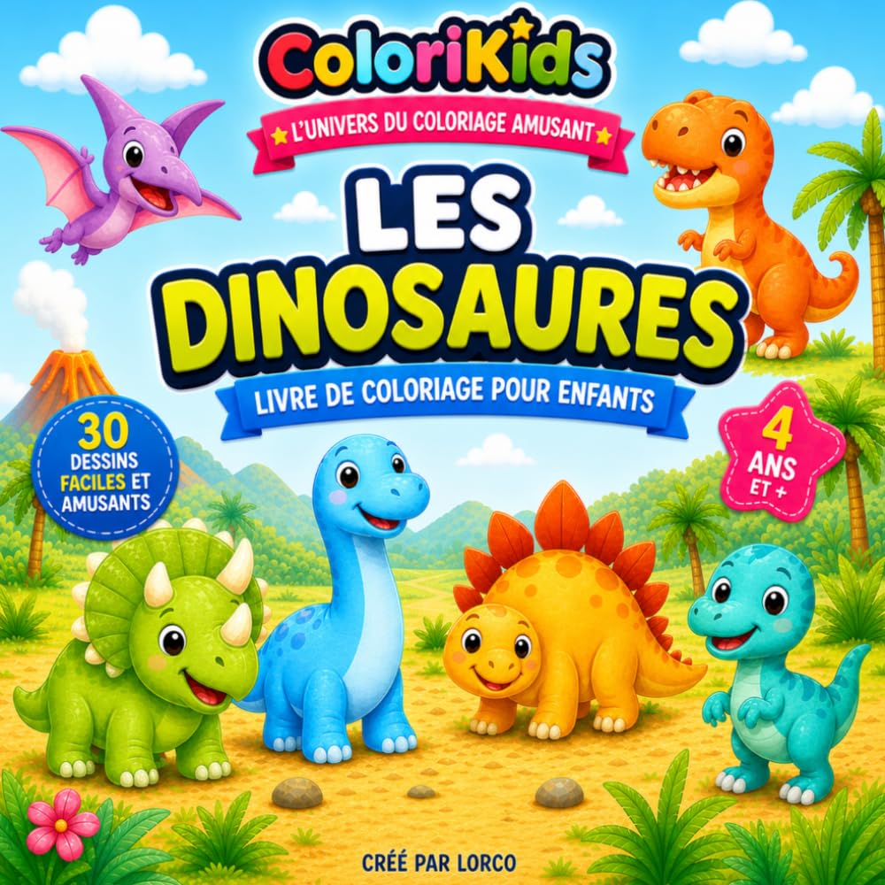 Livre de Coloriage 4 ans : Les Dinosaures: 30 dessins faciles – Gros traits adaptés aux petites mains - Une activité parfaite pour développer la créativité ! Format parfait pour les petits 21,6/21,