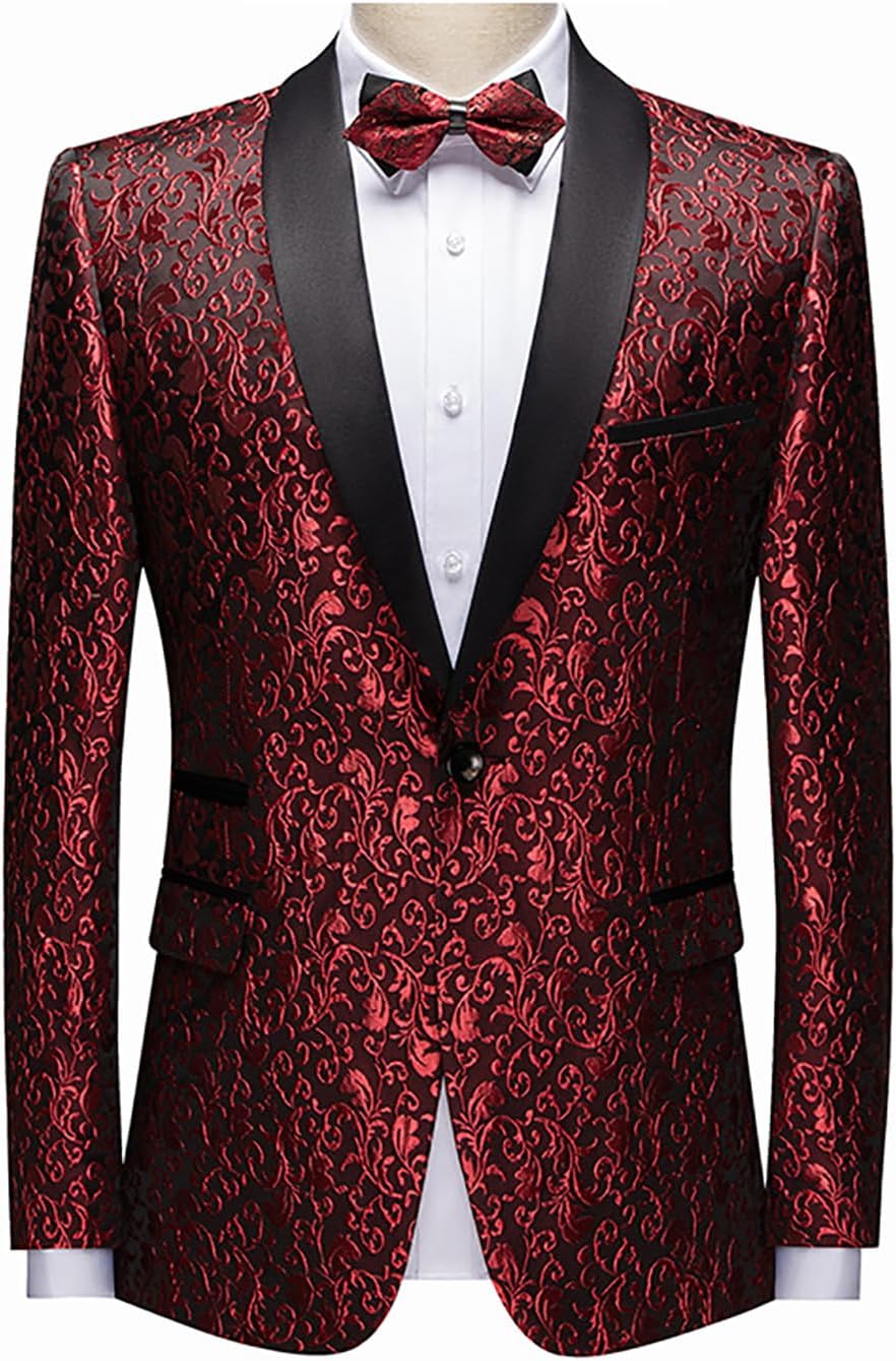 Men's Floral Suit Jacket Suit Slim Fit Flower Jacquard Tuxedo Dinner Party Prom Wedding Classic Blazer Jackets