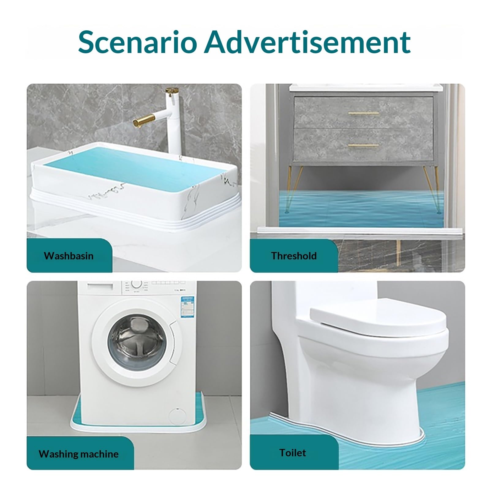 Barriera per doccia autoadesiva, 60-200 cm, in silicone, guarnizione per schermo della doccia, resistente per evitare danni e fuoriuscite d'acqua nel tuo bagno (bianco, 120 cm)