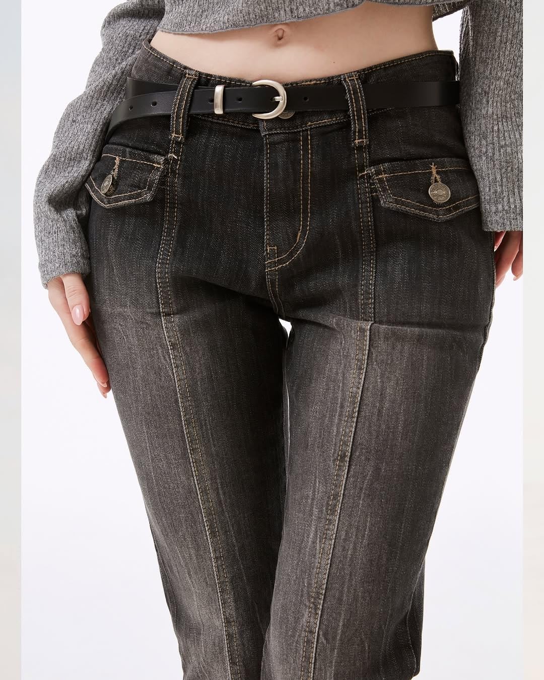 EMMIOL Mid-Low Rise Flare Jeans for Women, Y2K Baggy Boot Cut Flared Bootcut Wide Leg Womens Denim Pants Stretch - Image 2