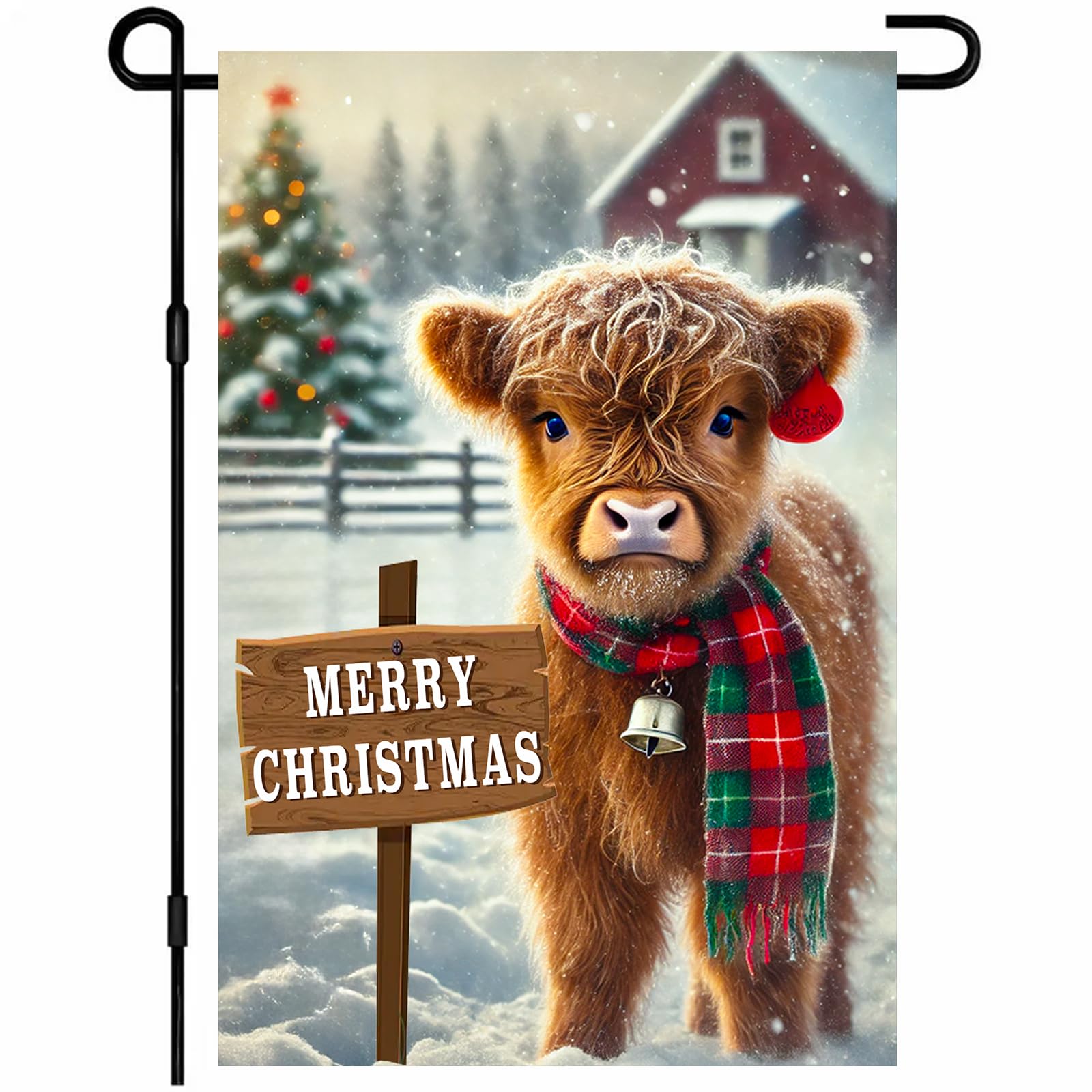 BlissYard Christmas Highland Cow Garden Flag 12x18 Inch Polyester