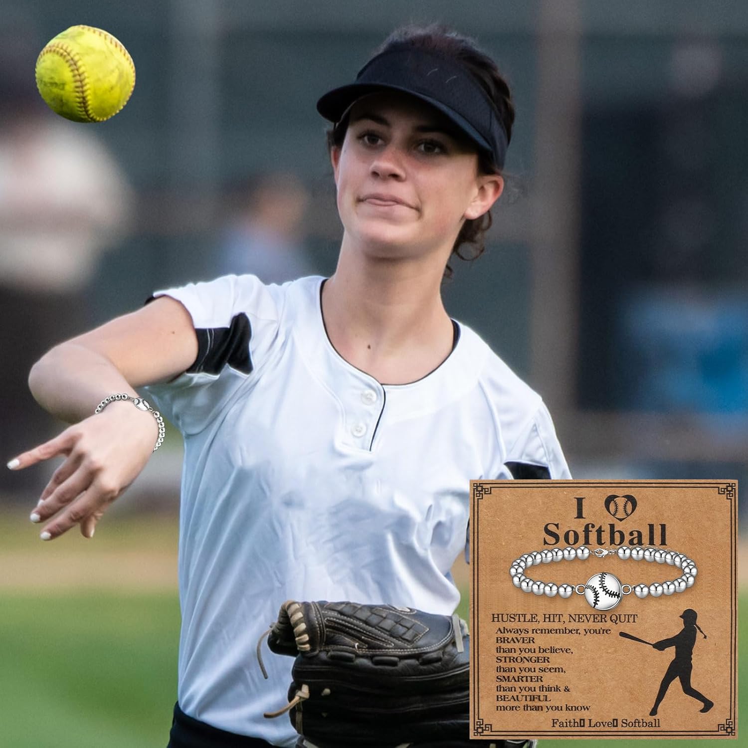 20 Pcs Softball Bracelet Bulk Team Gift Sport Party Favor Sport Bead Ball Charm Bracelet with Inspirational Card - Image 7