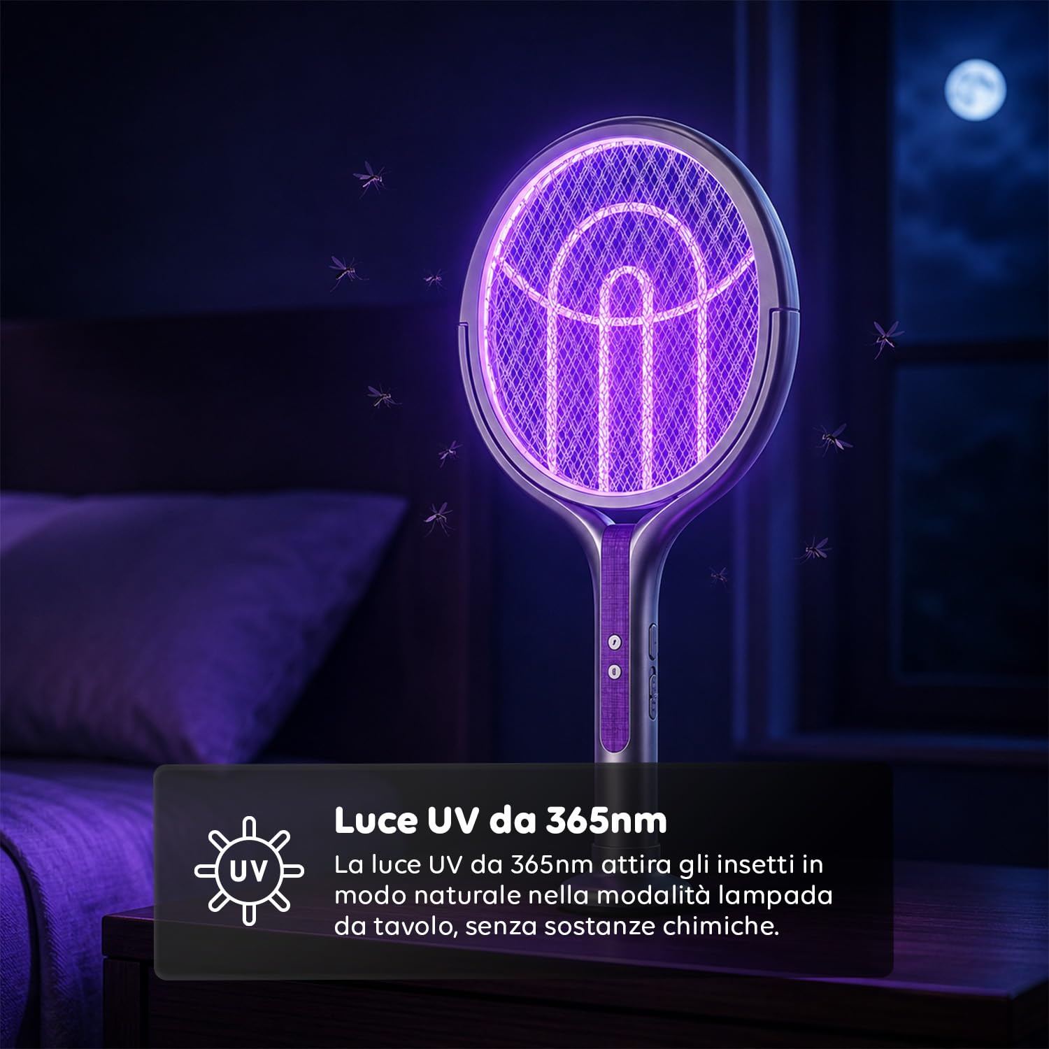 Avilia - Racchetta Zanzare Elettrica Telescopica 2 in 1 – 4000V, Griglia 5 Strati, Luce UV 365nm, USB-C | Racchetta Elettrica per Zanzare Ricaricabile 1800mAh, 79-108 cm, Griglia 90°,Da Tavolo/Manuale