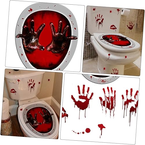 Miniatura 8 de Didiseaon 2 juegos de calcomanías 3D de vampiro Halloween para el inodoro, apliques de Halloween, para asiento de inodoro, mural sangriento,