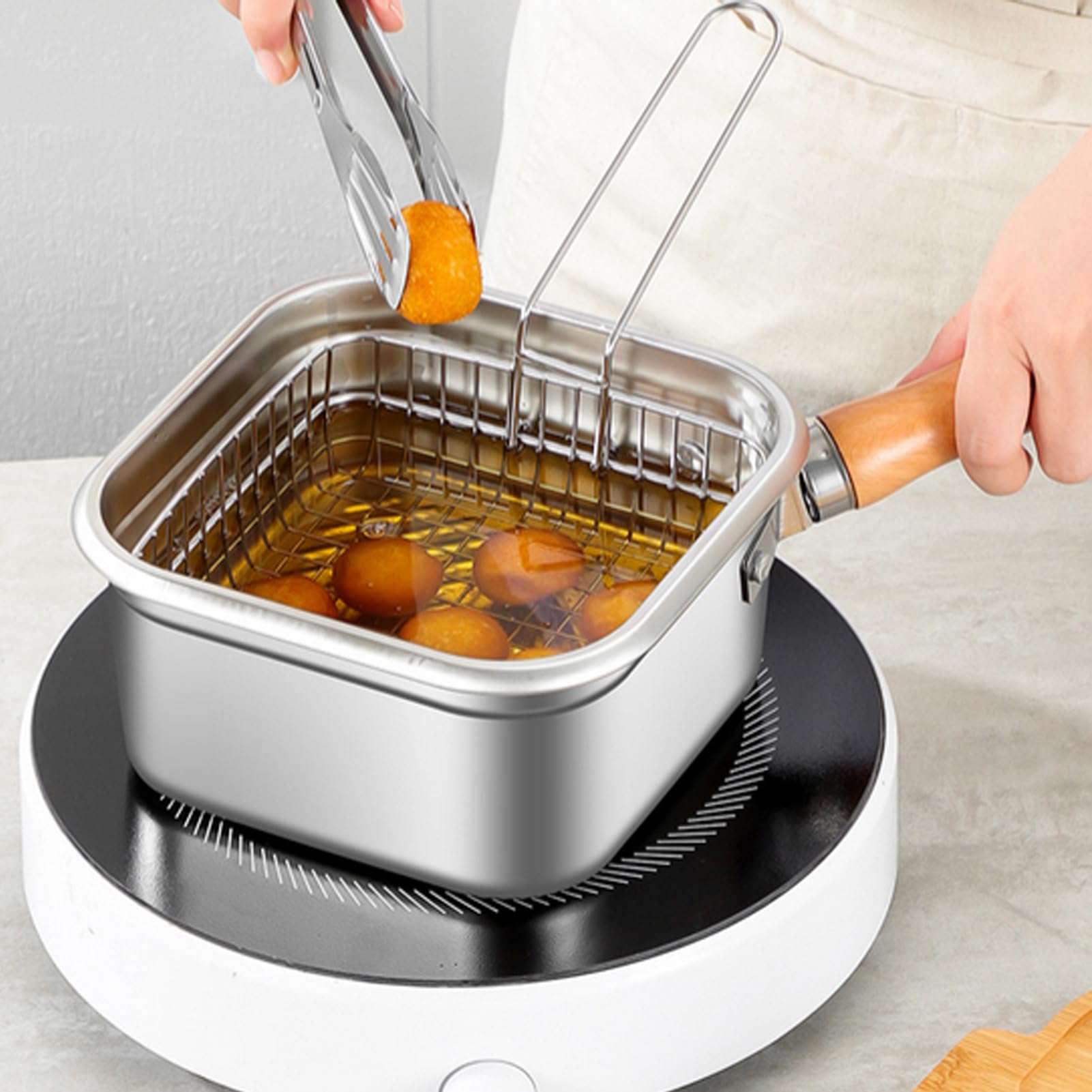 Friggitrice a prova di fuoriuscite – Friggitrici in acciaio inossidabile, filtro antiaderente rimovibile, padelle portatili leggere per uso domestico, padella multifunzione, facile da riporre | Per il