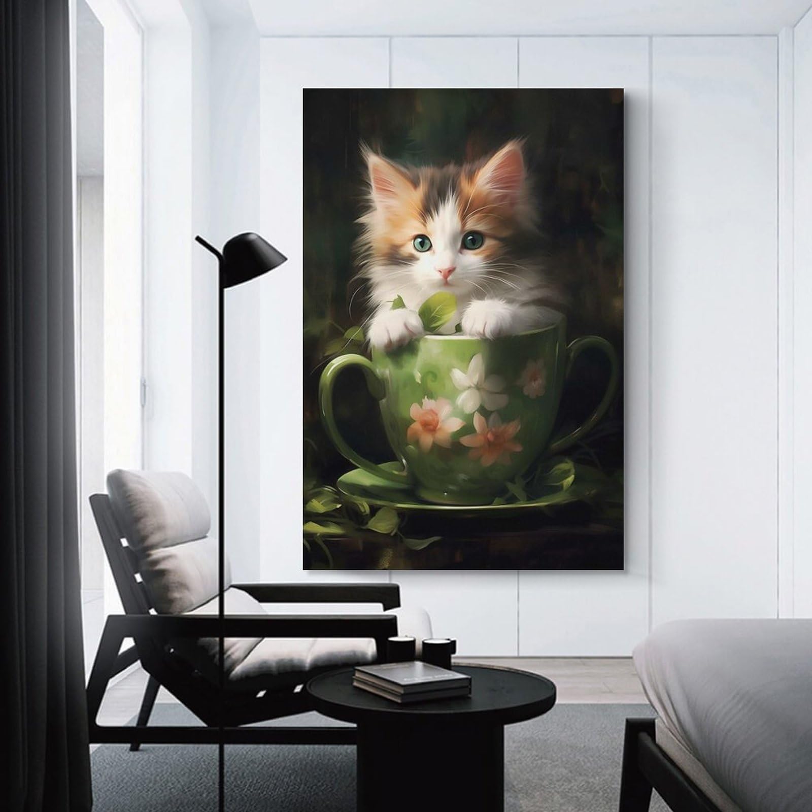Junmoney Unframe-Style-12 Kitten In Teacup Room Decor Wall Art, 16X24inch(40X60cm), For Living Room, Bedroom, Office Or Hallway, Decorative Artwork With Broad Appeal