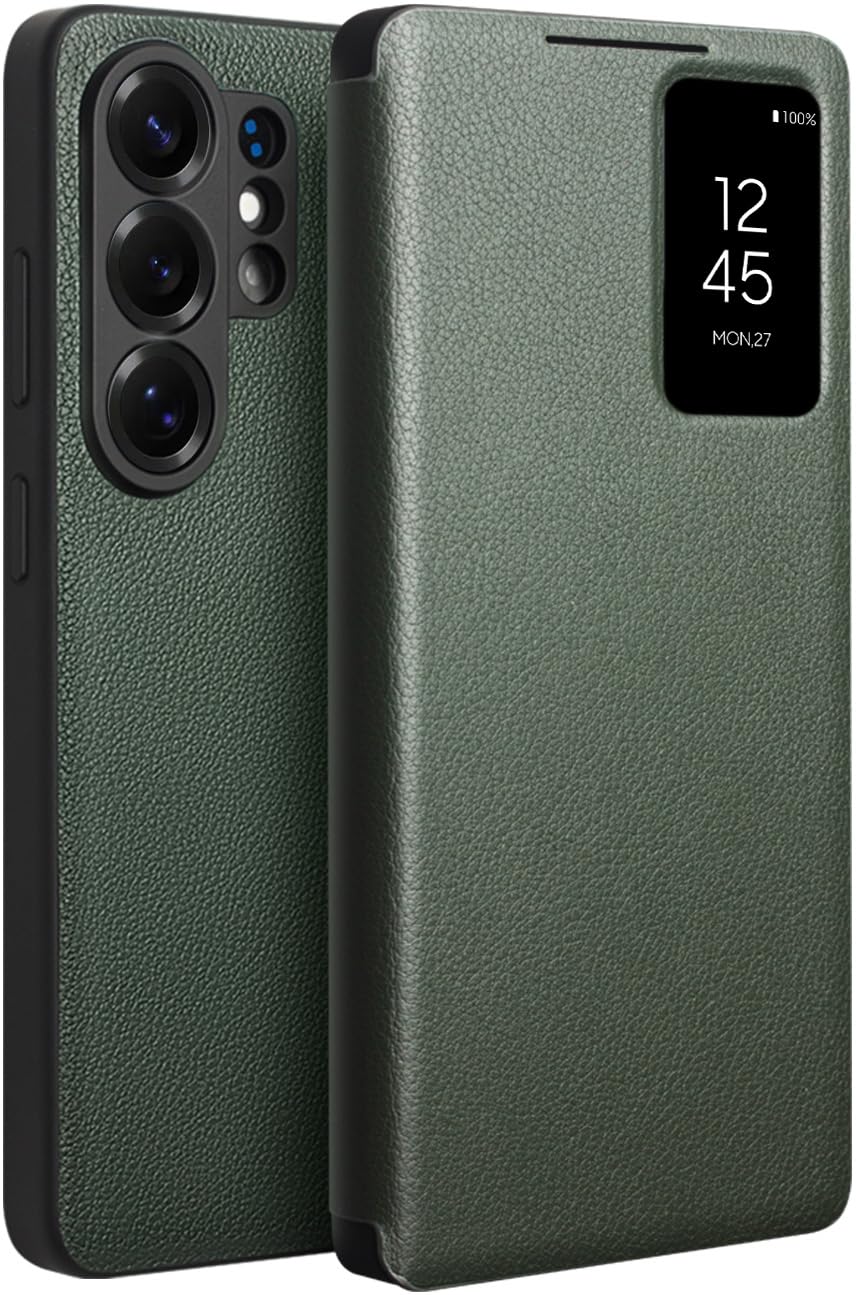 Skórzane Etui Smart do Samsung Galaxy S26 Ultra. Automatyczne Usypianie/Budzenie, Pokrowiec na Telefon, Inteligentny Futerał do Samsung S 26 Ultra -Zielony