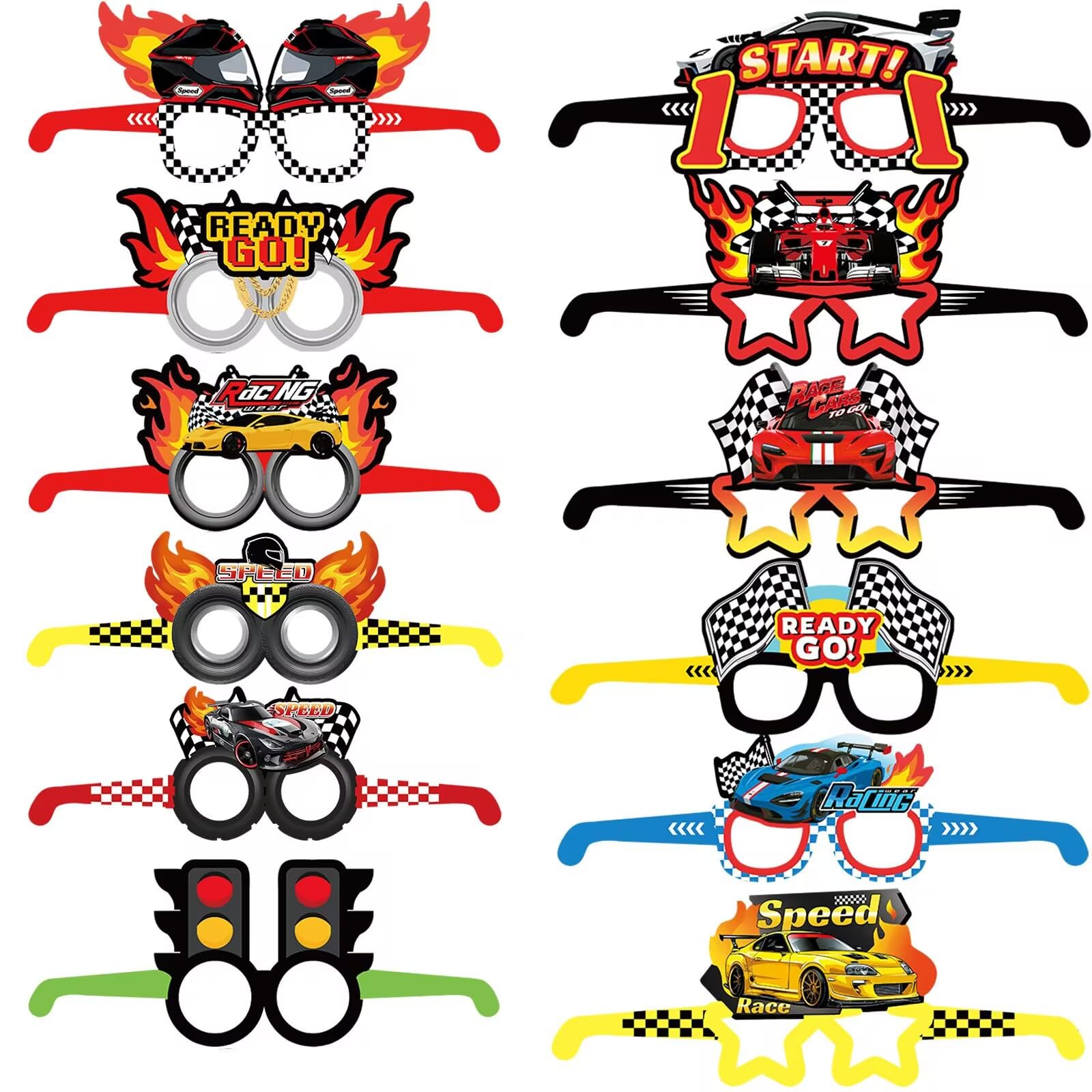 Nytlivet 12pcs Race Car Wheels Party Paper Glasses,Monster Truck Theme Eyeglasses,Vehicle Photo Booth Props Glasses Frame for Boys Birthday Party Favors Supplies Decorations