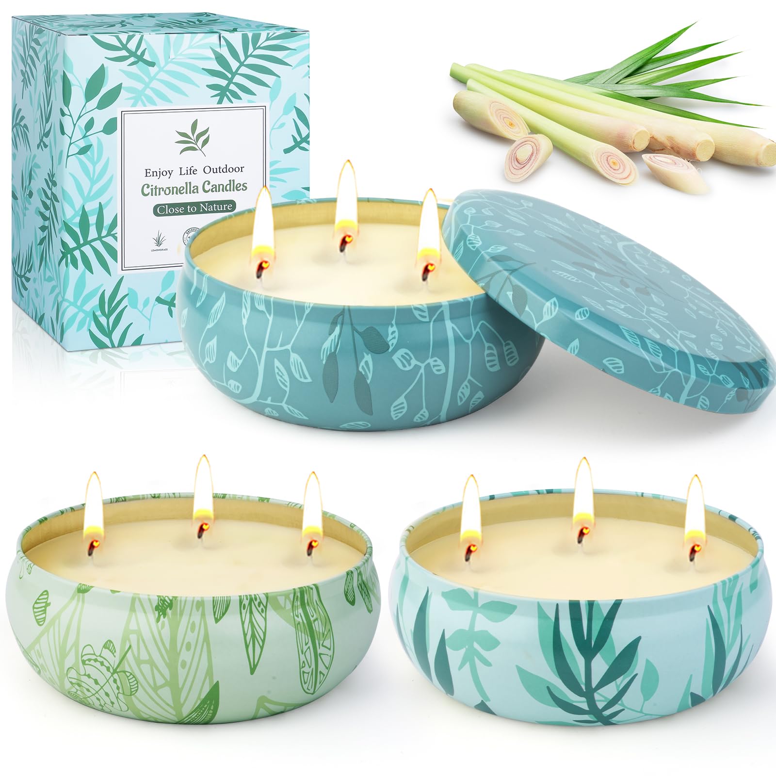 Bougies Citronnelle Extérieur - 240 Heures De Combustion - Cire De Soja Naturelle - Avec Couvercle