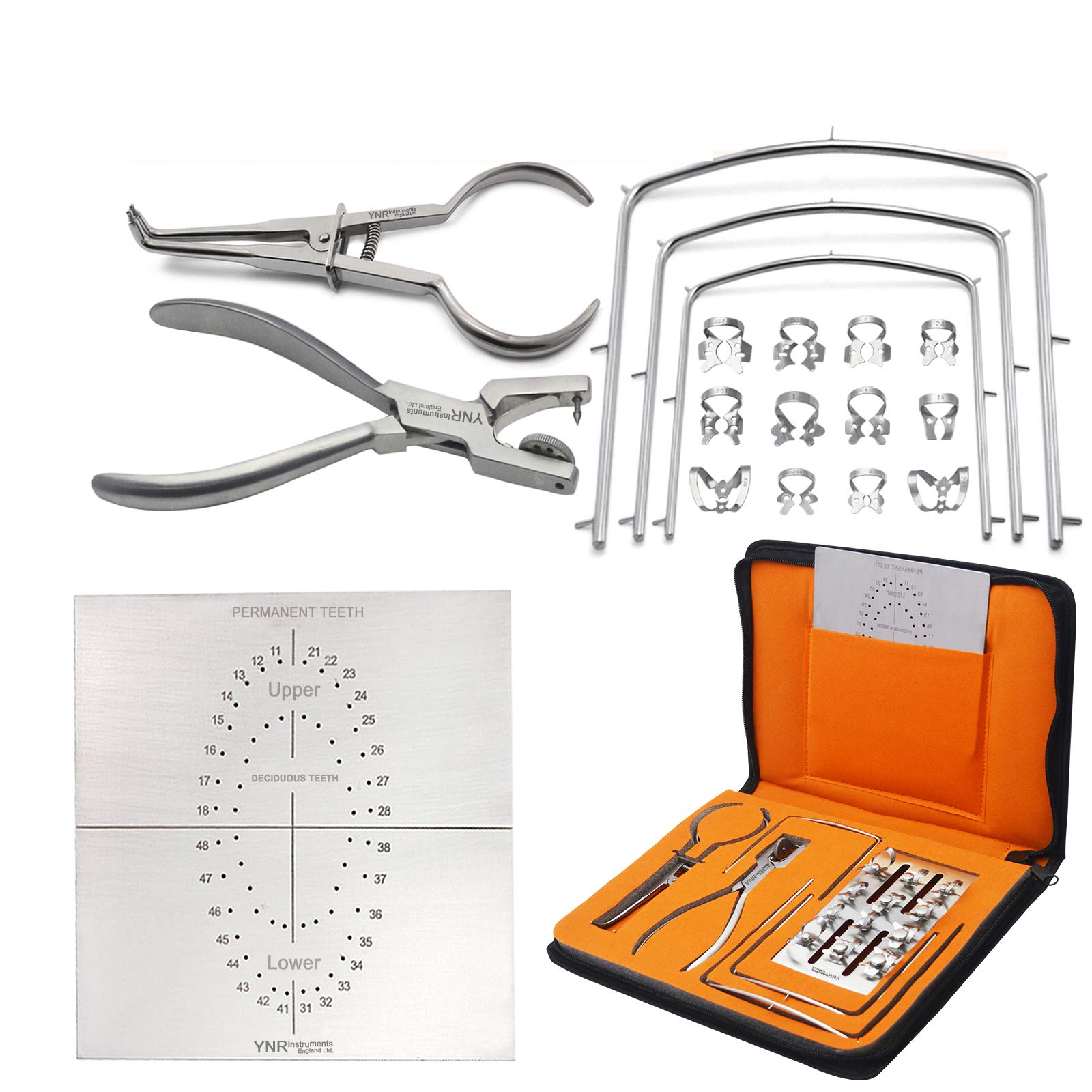 YNR® 18pc Pro Rubber Dam Kit Ainsworth Brewer Winged Rubber Dam Clamps Frame CE