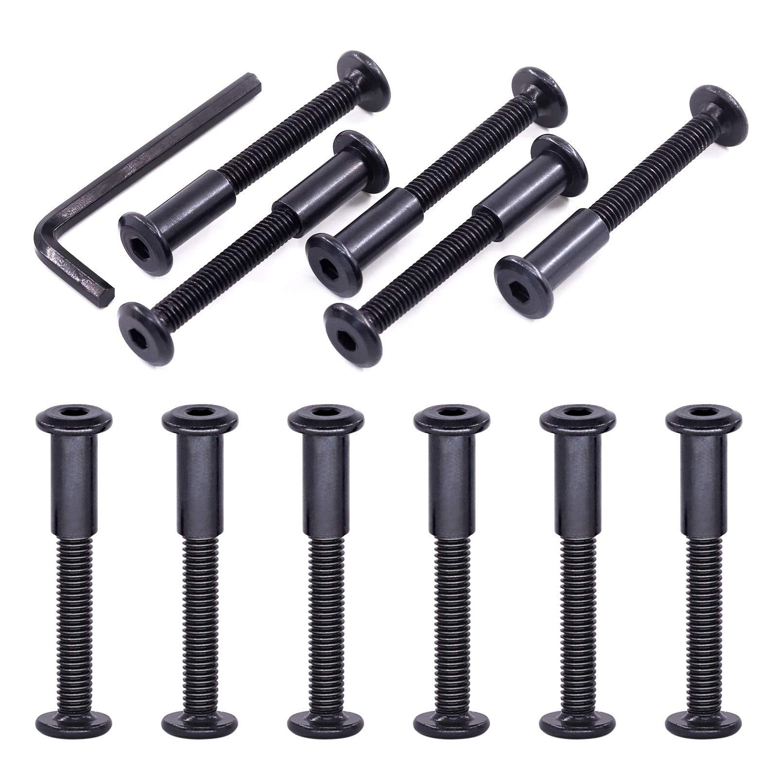 Swpeet 25Pcs M6x50mm Carbon Steel Black Hex Drive Socket Cap Bolts Barrel Nuts Assortment Kit with 1Pcs Allen Wrench - Image 2