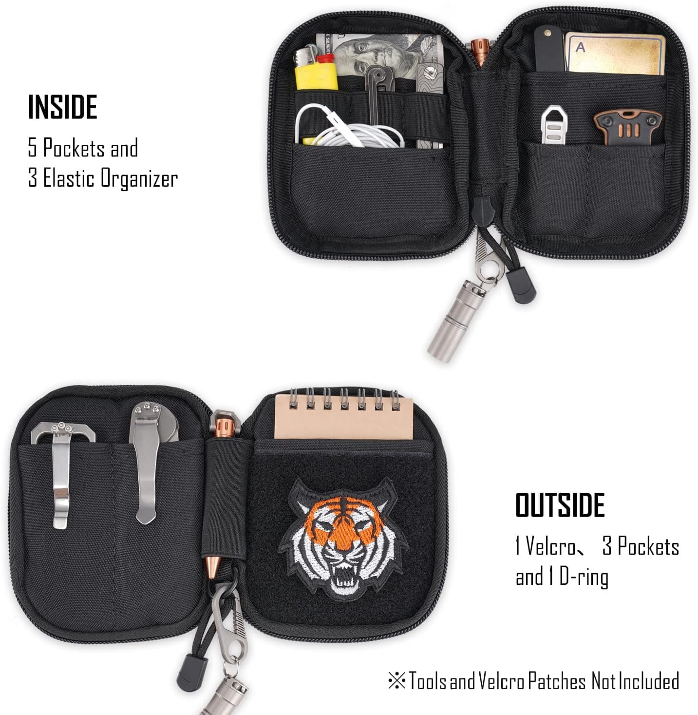 Sayram EDC Pouch, Pocket Organizer, Mighty Pouch for Men, EDC Bags with Patches, Small Tool Pouch with D-Ring - Image 3