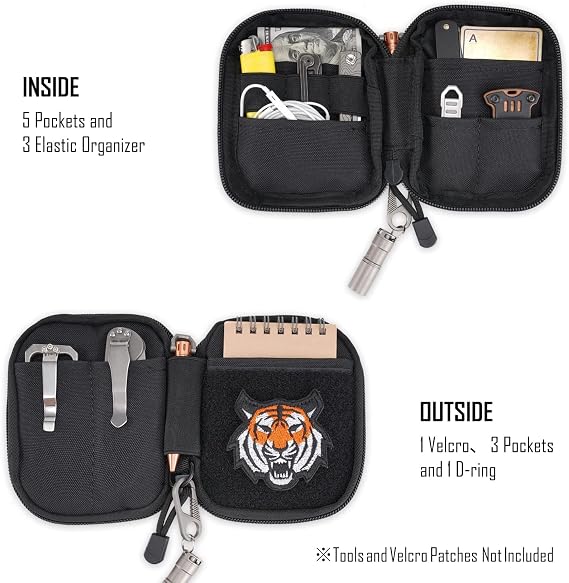 Sayram EDC Pouch, Pocket Organizer, Mighty Pouch for Men, EDC Bags with Patches, Small Tool Pouch with D-Ring