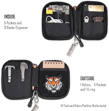 Sayram EDC Pouch, Pocket Organizer, Mighty Pouch for Men, EDC Bags with Patches, Small Tool Pouch with D-Ring