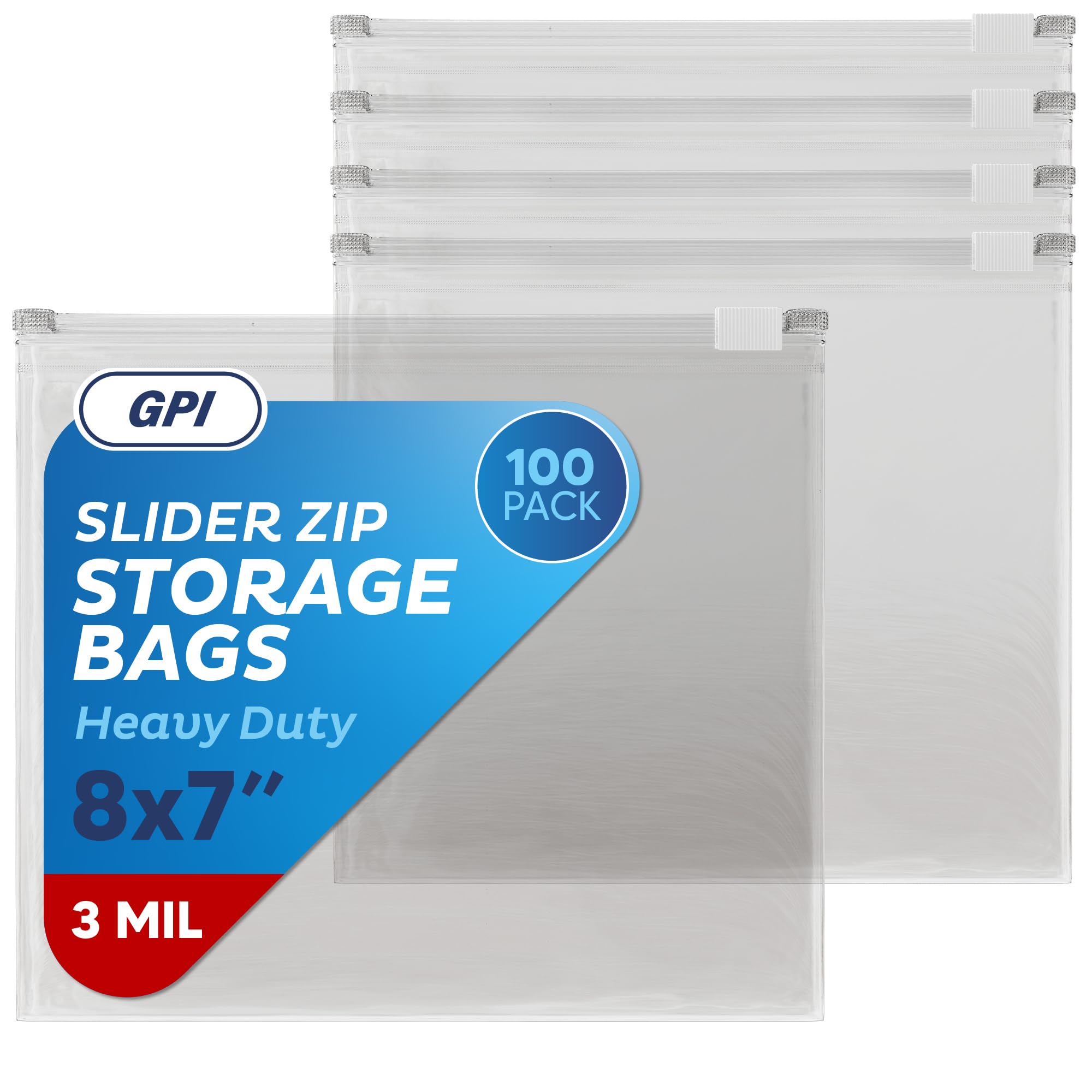 100 Count - Slider Zip Quart Food Storage Bags, 8" x 7" 3 Mil Heavy Duty, Strong & Durable For Freezer Storage, For Sandwiches, Snacks & More. GPI