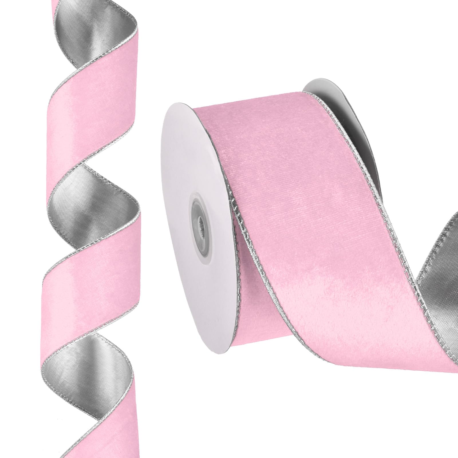 Ruban de Noël en velours rose clair et argenté 9m PATIKIL pour déco de fête