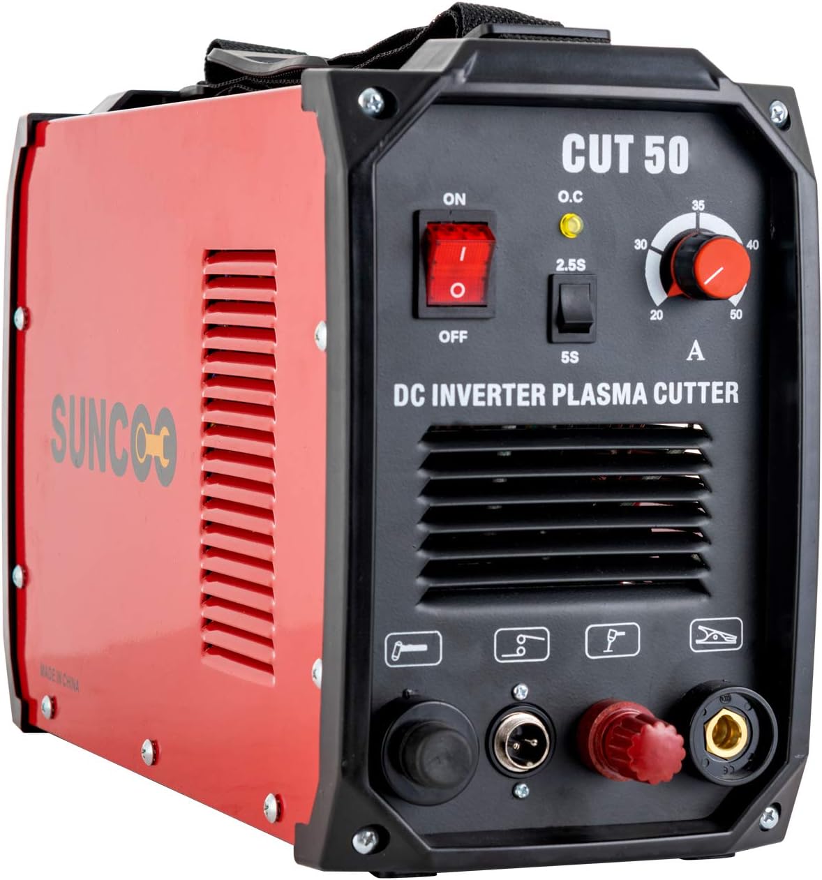 Non-Touch Pilot Arc Plasma Cutter 50 Amp DC Inverter Metal Cutting Machine, Automatic Dual Voltage 110/220V Red