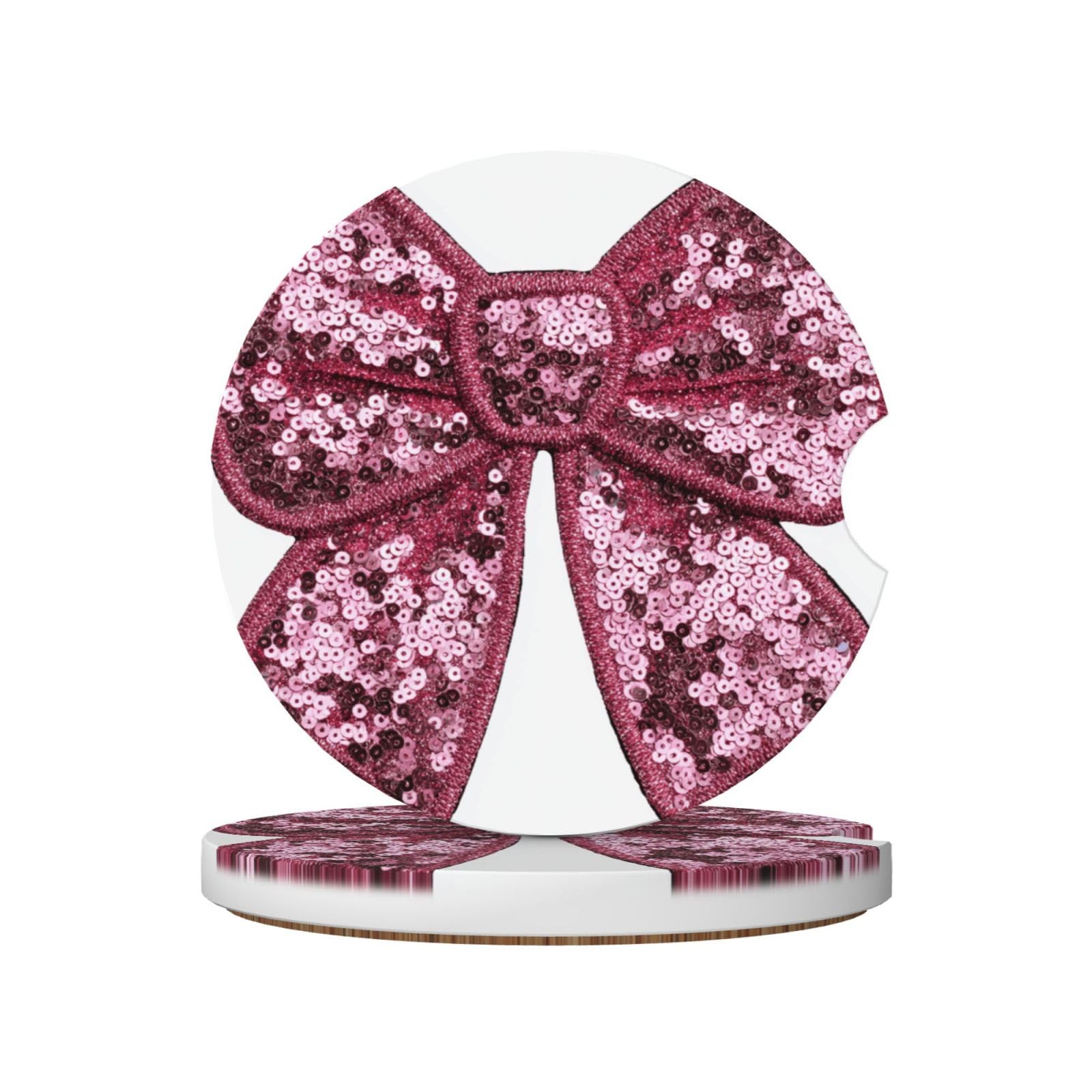 Pink Sequined Bow with Sparkles Ceramic Coasters,2pcs
