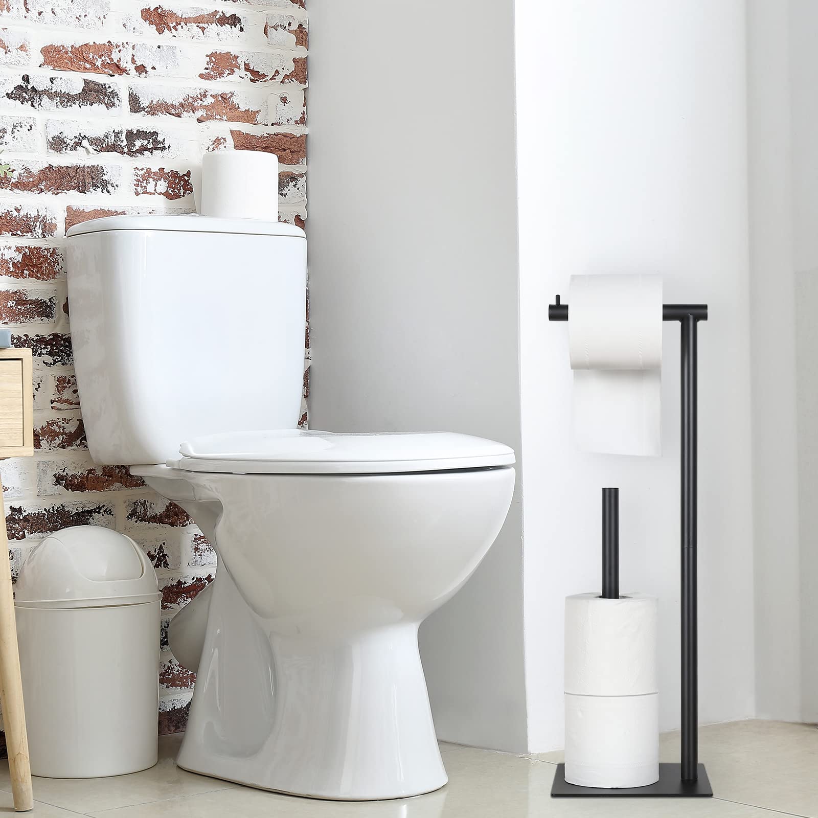 Sunexinlo Porta carta igienica, set di 2 dispenser autoportanti per rotolo di carta igienica con contenitore per bagno, nero