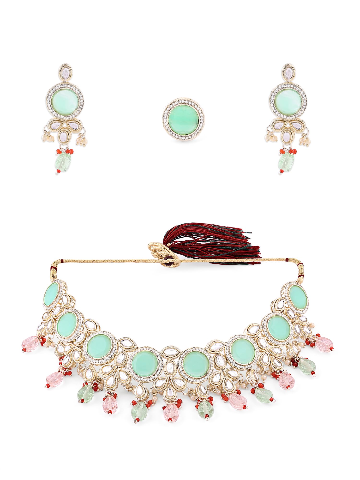 ZAVERI PEARLS Multicolor Stones Beads Kundan Choker Necklace Earring & Ring Set For Women-ZPFK16120 (B0C4TSZNWM) Amazon Price History, Amazon Price Tracker