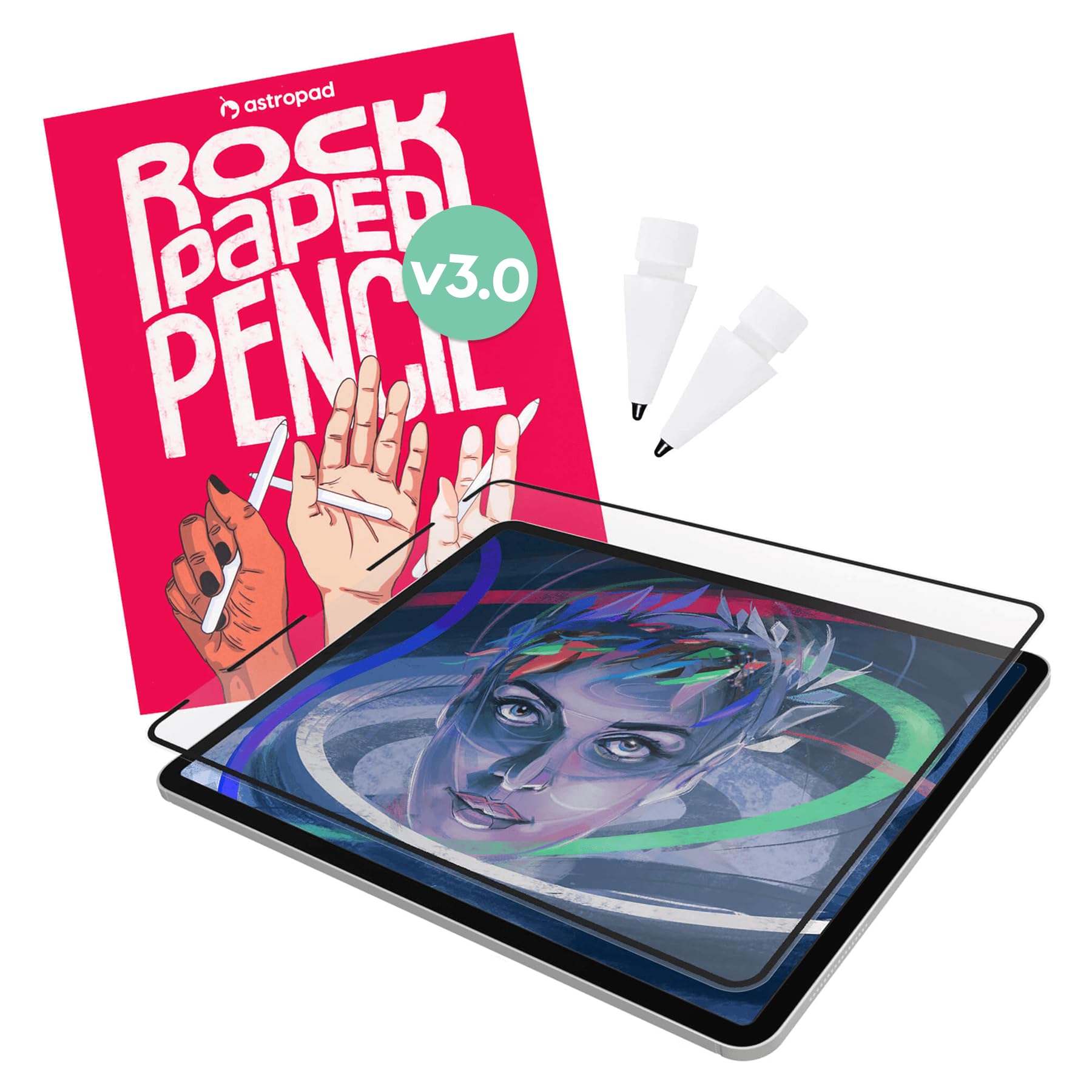 Astropad Rock Paper Pencil v3.0 – 2025 Version - Paper Screen Protector for iPad Pro 13-inch (M4, 2024) and iPad Air 13-inch (M2, 2024) & (M3, 2025) + Apple Pencil Tips Replacement 2 Pack – Compatible iPad Pro 13” (M4 2024) & Air 13” (M2/M3 2024/25)