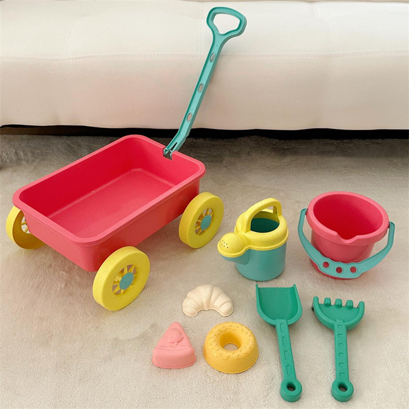 Sharplace Ruota da Sabbia con Secchiello per L'acqua, Carrello per Bambini con Ruote, Giocattolo Educativo, Giocattolo da Spiaggia per Bambini, Piccolo Carr, Rosa