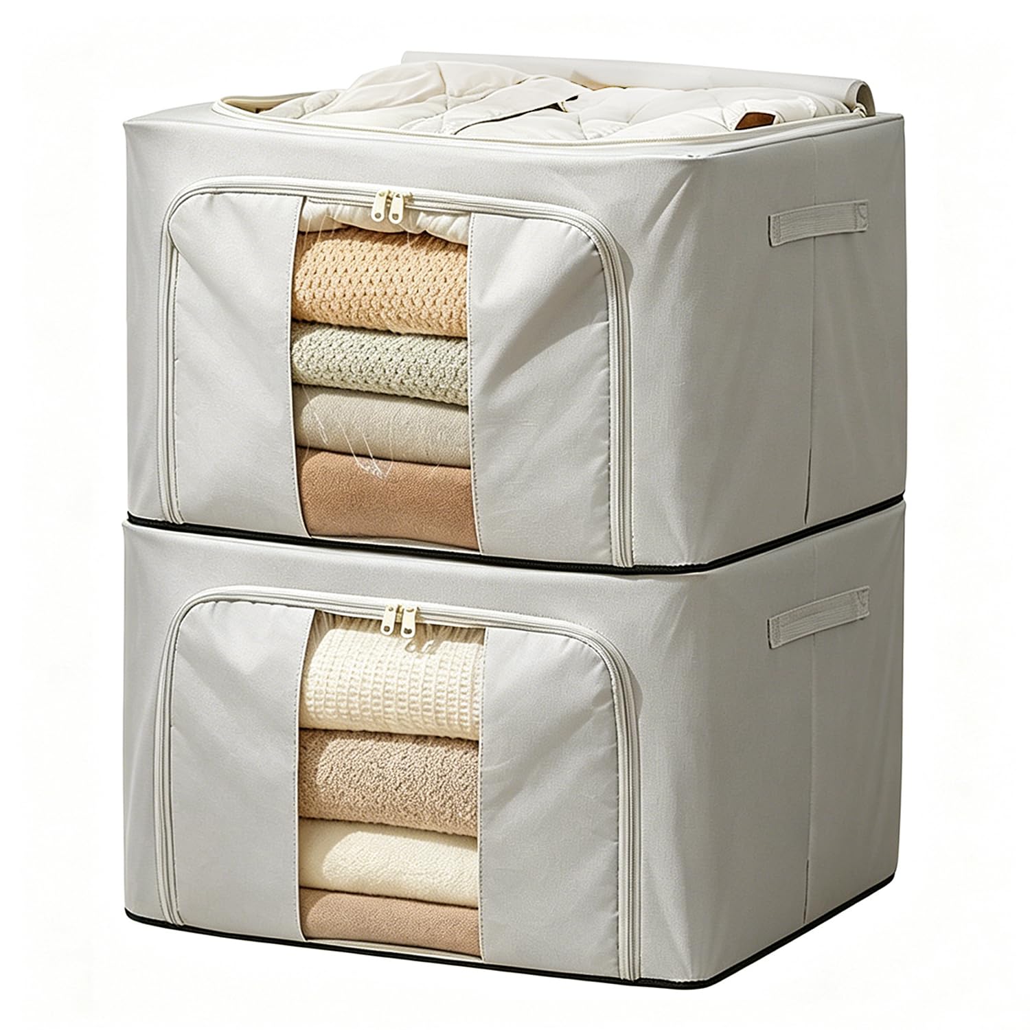 2Pack Clothes Storage Boxes, 24L Grey Storage Box with Double Opening Zips