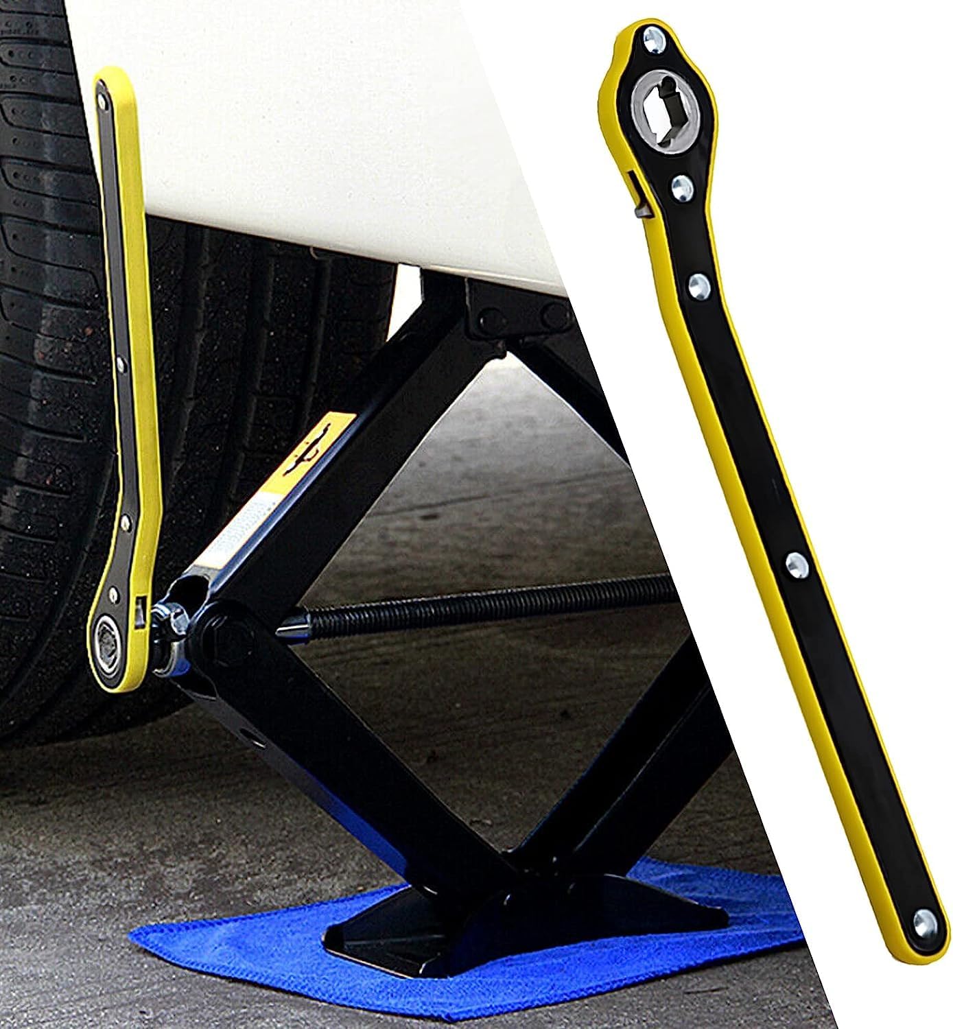 VERIDIS 2 in 1 Auto Jack Ratchet Wrench with Long Handle Labor-Saving, Ratchet Wrench Scissor Jack Lift Tool Universal Jack Wrench Nut Wrench for Car, SUV, Van, Car Repair Tool