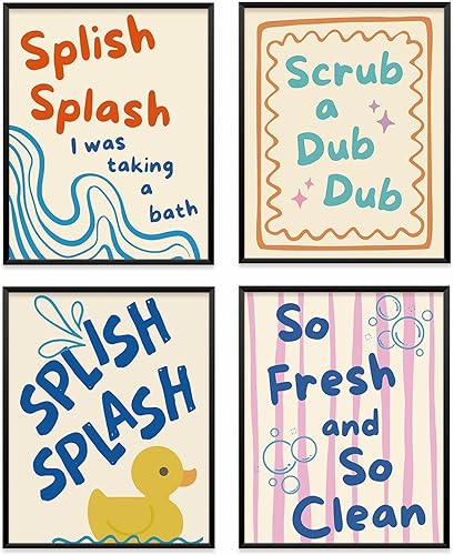 VONTP Divertida decoración artística para pared de baño para niños, divertido póster retro con estampado de pato preppy, decoración de pared para