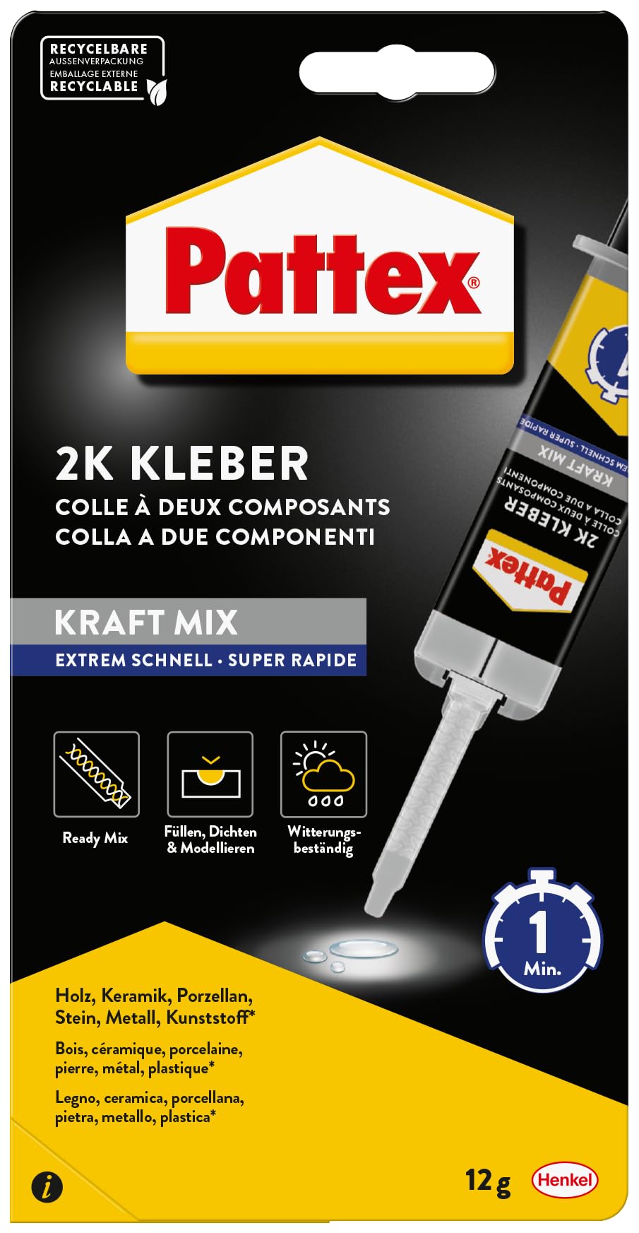 Pattex Epoxidkleber Kraft-Mix Extrem Schnell Spritze 11ml