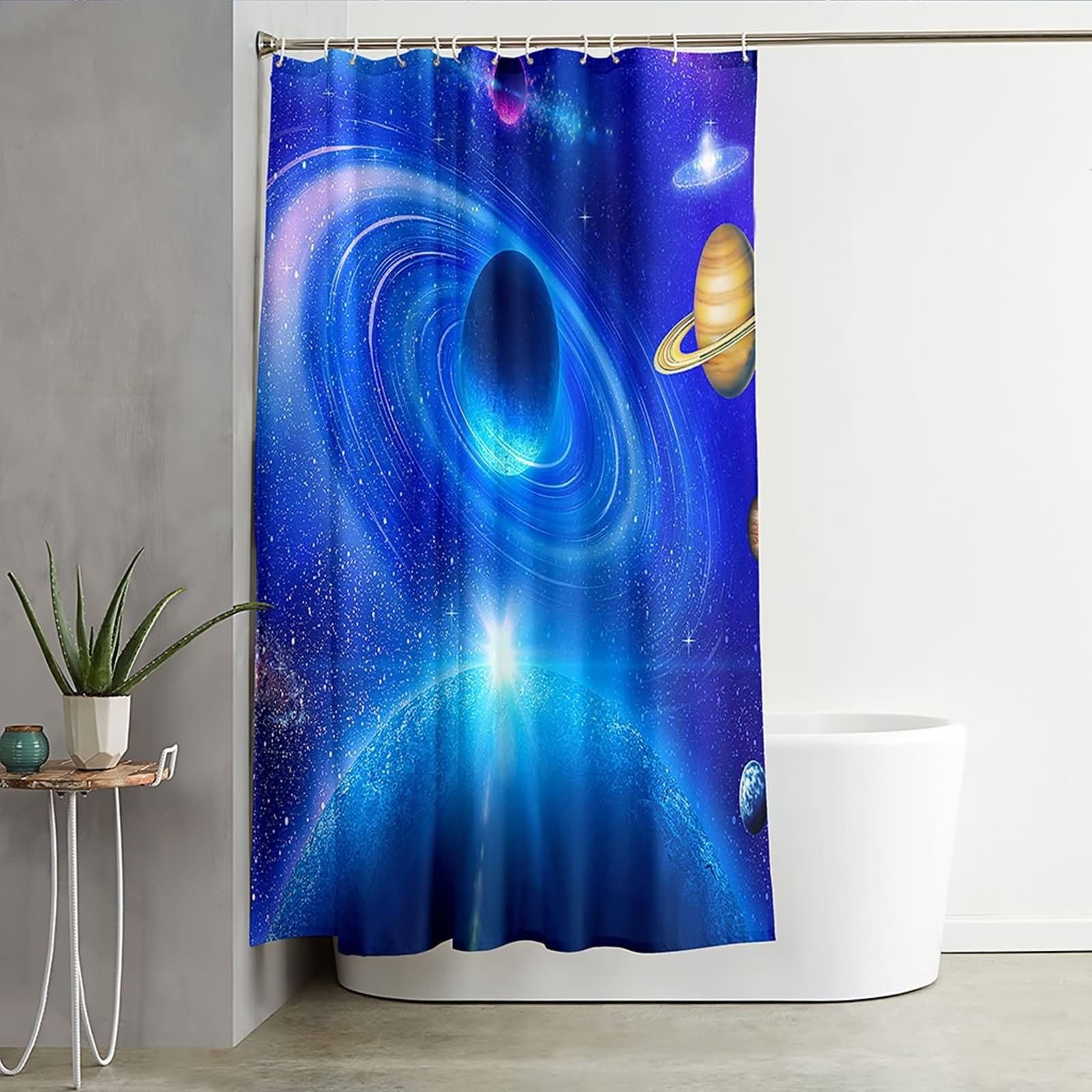Duschvorhang 180X200, Duschvorhang Polyester Blau Galaxy Thema Duschvorhang für Männer