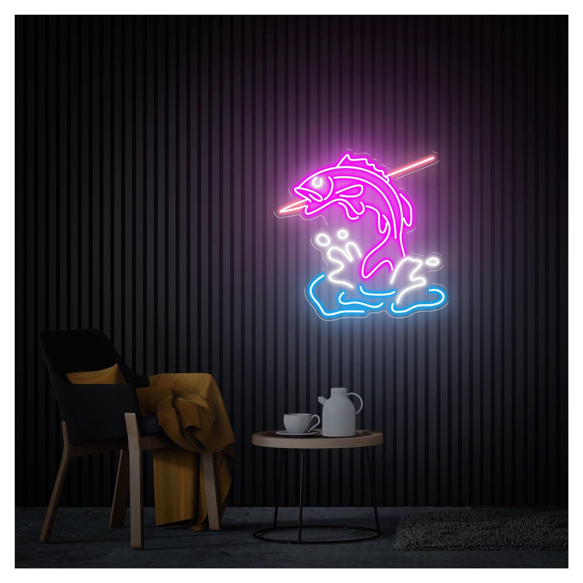 RONGCH Hanging Art Signs Fishing Neon Sign,Suitable for Shop Club Party Wall Decor with Dimmable 45cmx46cm(C)