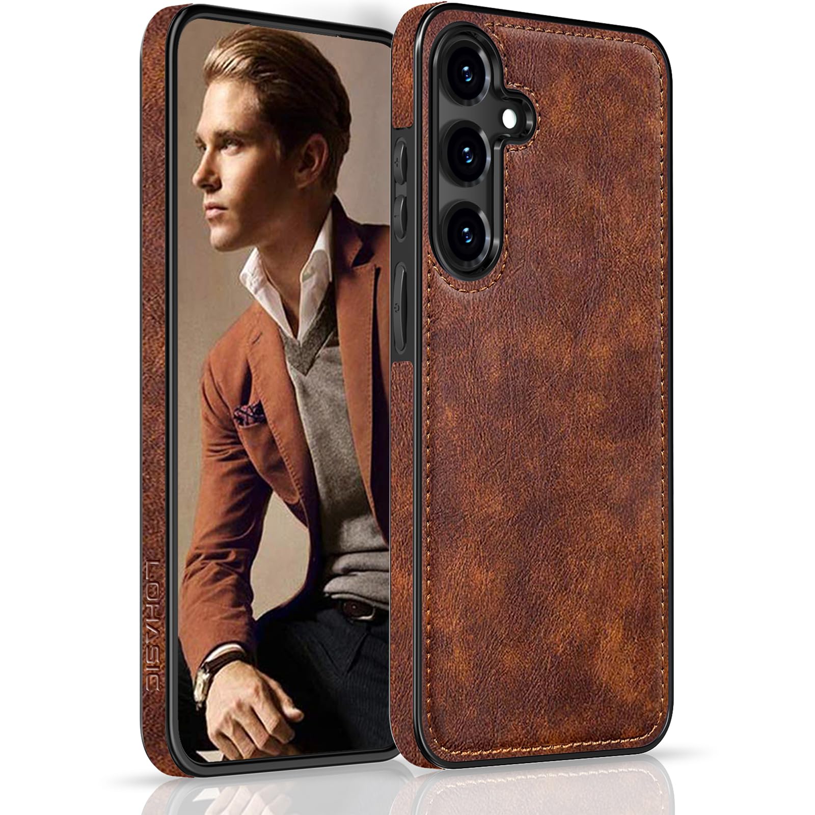LOHASIC for Galaxy S25 Plus Case, Premium Leather Luxury Business PU Non-Slip Grip Shockproof Bumper Full Body Protective Cover Men Phone Cases for