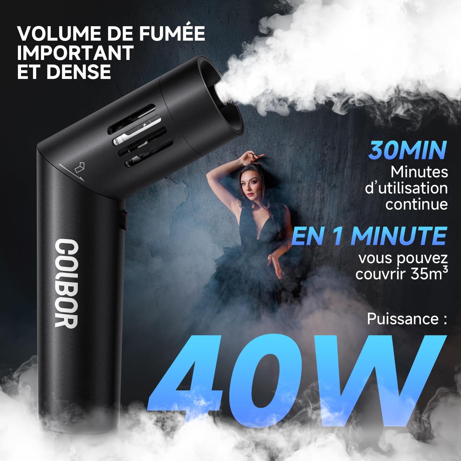 COLBOR CF5 Machine à Fumée Rechargeable 40W avec Télécommande | Avec Ventilateur RGB, Portable, pour Photographie, Fêtes en Intérieur et en Extérieur, Halloween, Cosplay