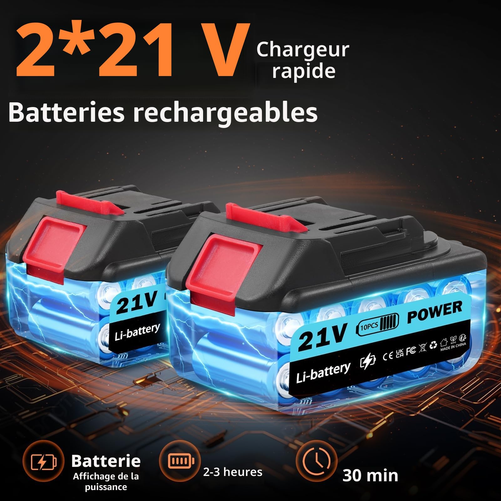 Nettoyeur Haute Pression sans Fil 100 Bar 270 l/h | Pistolet Portable avec 2 Batteries de 3000 mAh | Pistolet de Lavage 6 en 1 buse réglable 5m pour Sol de Voiture