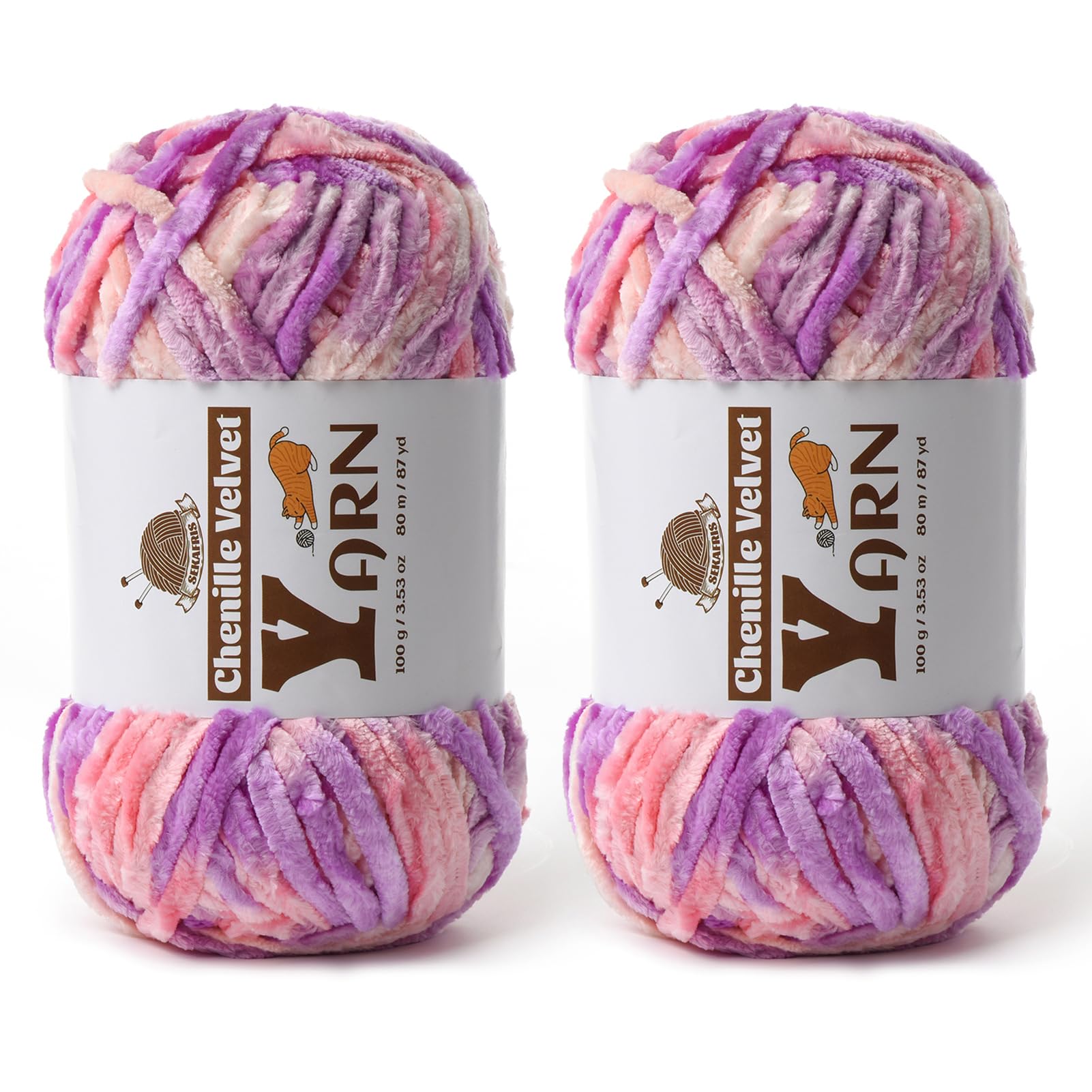 Chenille Crochet Pinkish Purple Yarn 2 Pack