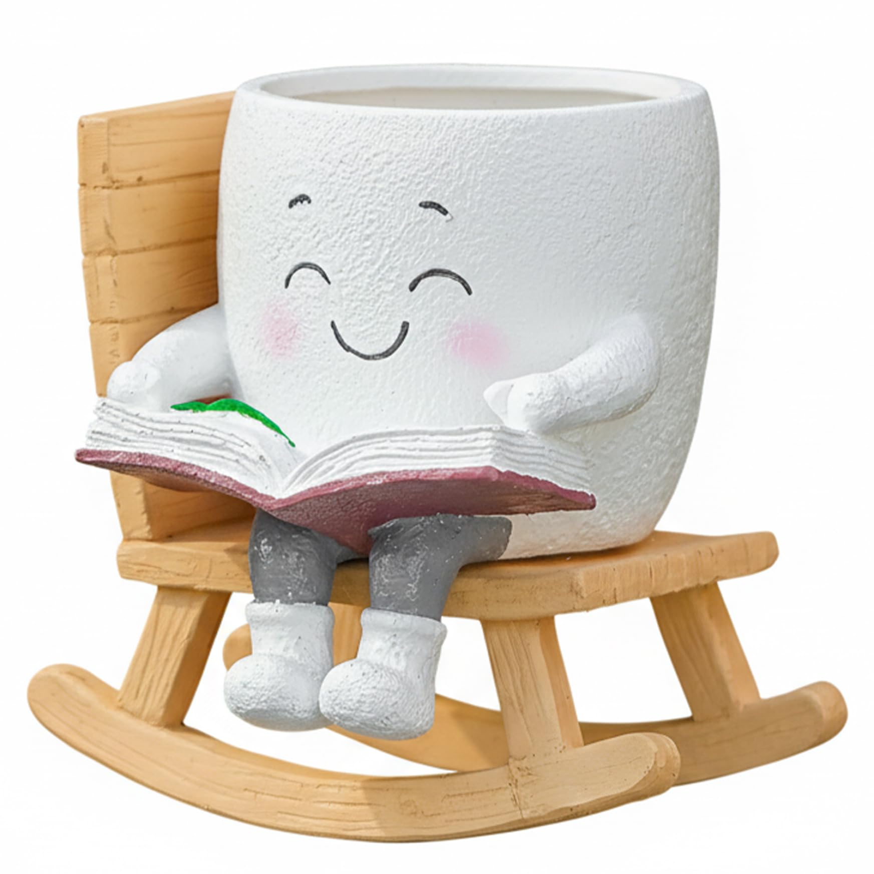 Wilafury White Face Planter, Funny Resin Rocking Chair Planter Flower Head Cute Plant Pots For Succulents Indoor Outdoor (4.7X4.6x4 Inch)