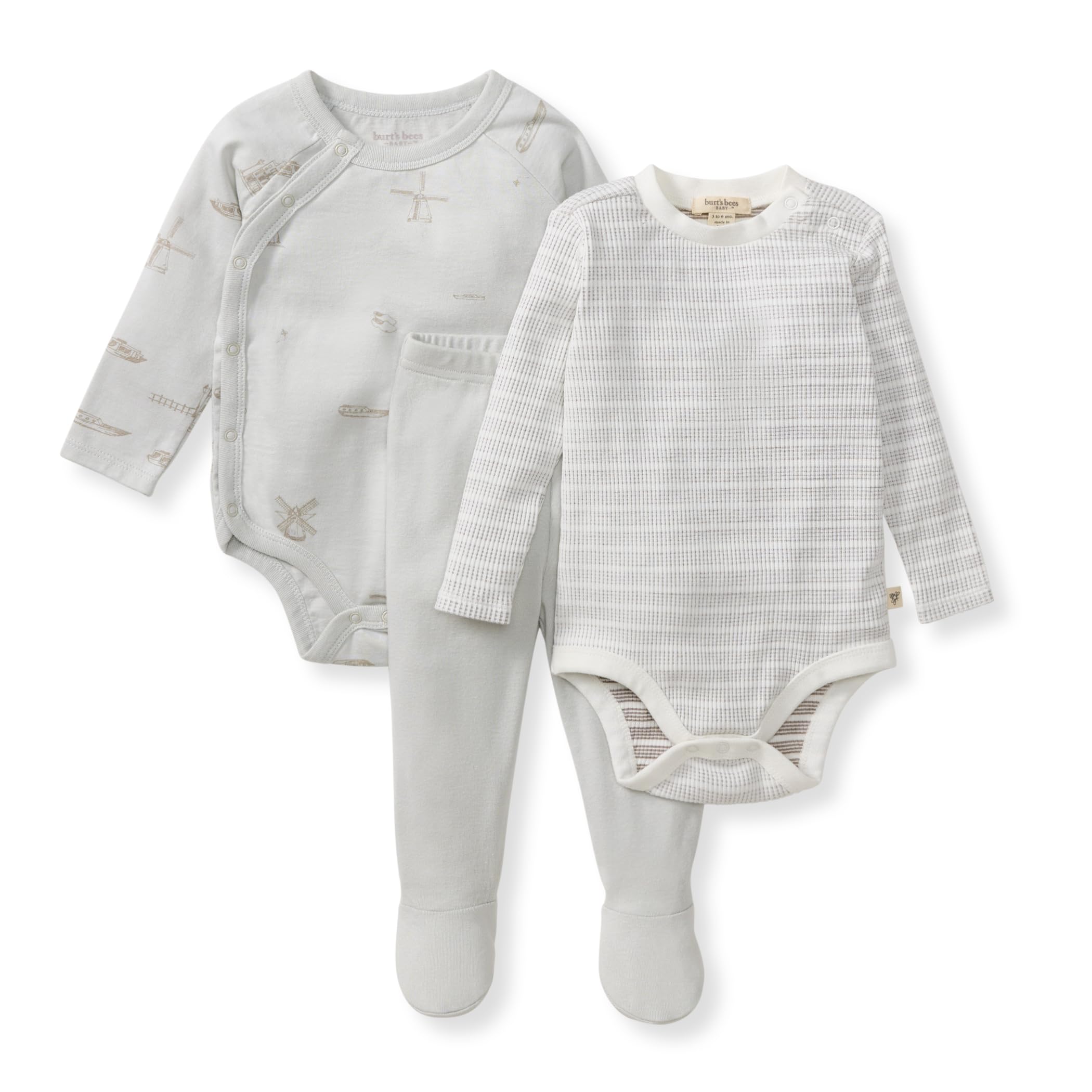 Burts Bees Baby Unisex 3-Piece Bodysuit and Pant Set 100 Organic Cotton Infant Outfit
