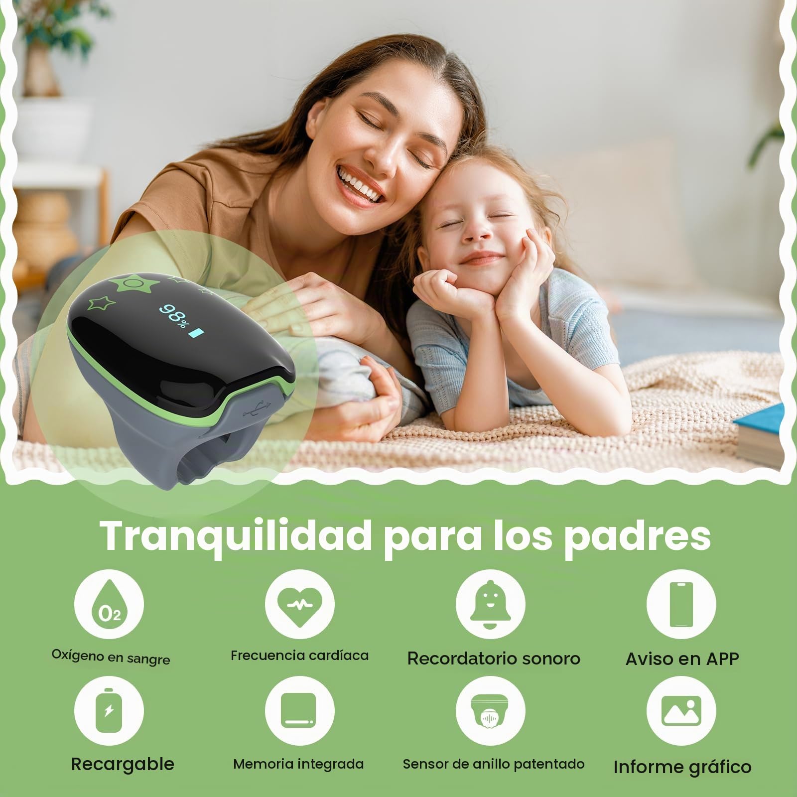 Viatom Oxímetro Pediátrico KidsO2, Monitor de Oxígeno Portátil para Niños, Medidor de Sueño Bluetooth con APP e Informe PC, Sensor de Pulso Spo2 Portátil