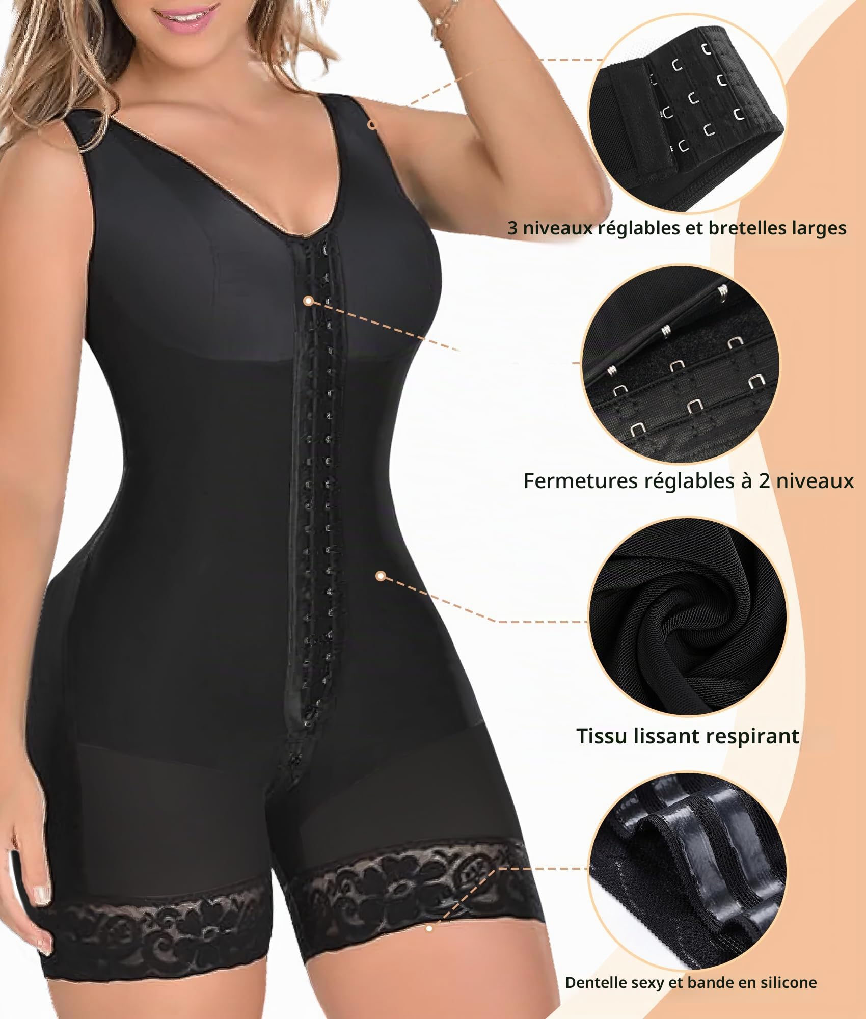 YIANNA Body Gainant Femme Ventre Plat Combinaison Gainante Sculptant Gaine Amincissante Invisible Minceur