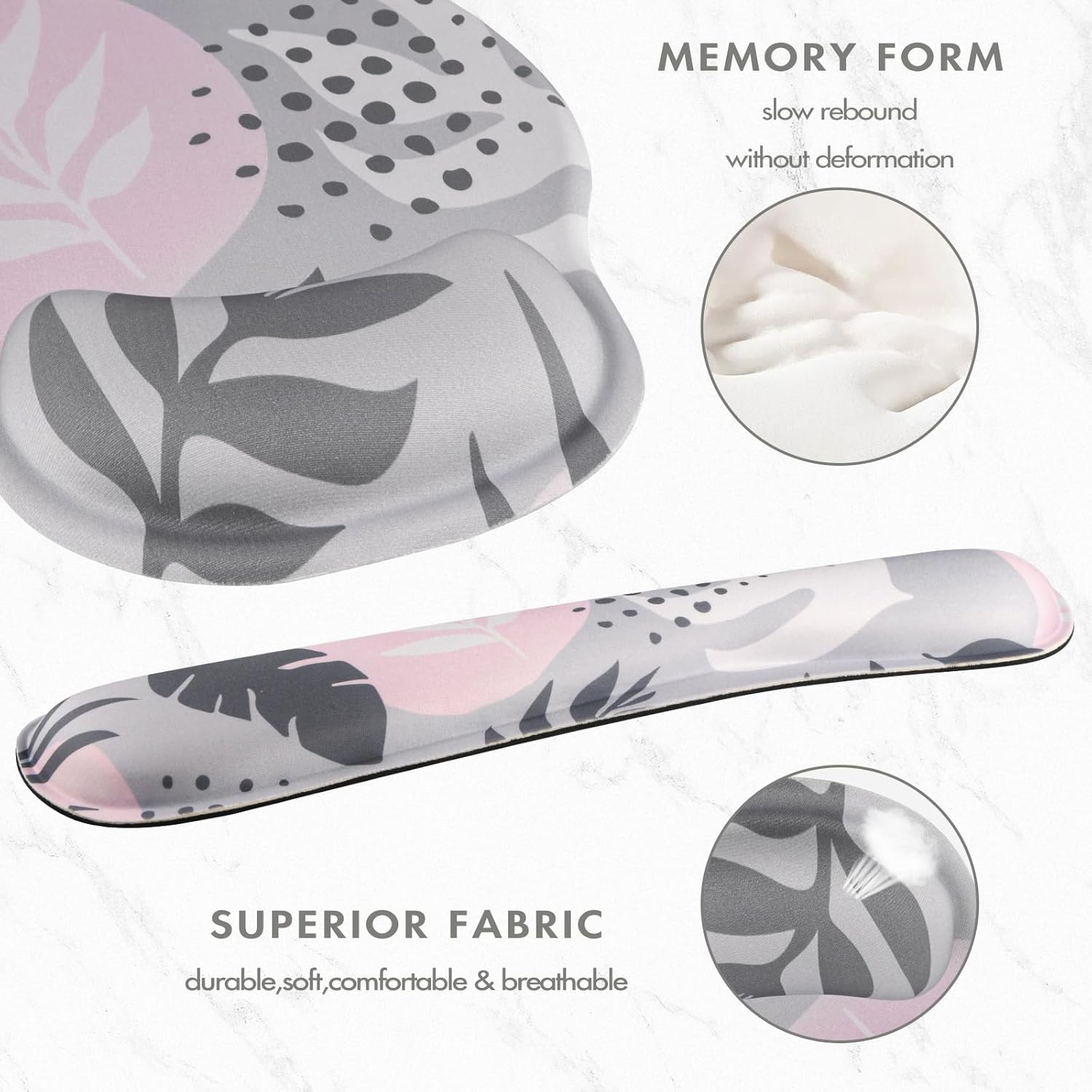 Keyboard Wrist Rest, Ergonomic Mouse Pad Wrist Support, Memory Foam Wrist Rest, Anti-Slip Base, Mousepad with Coaster for Computer Keyboard Office Home, Tropical Leaves - Image 5